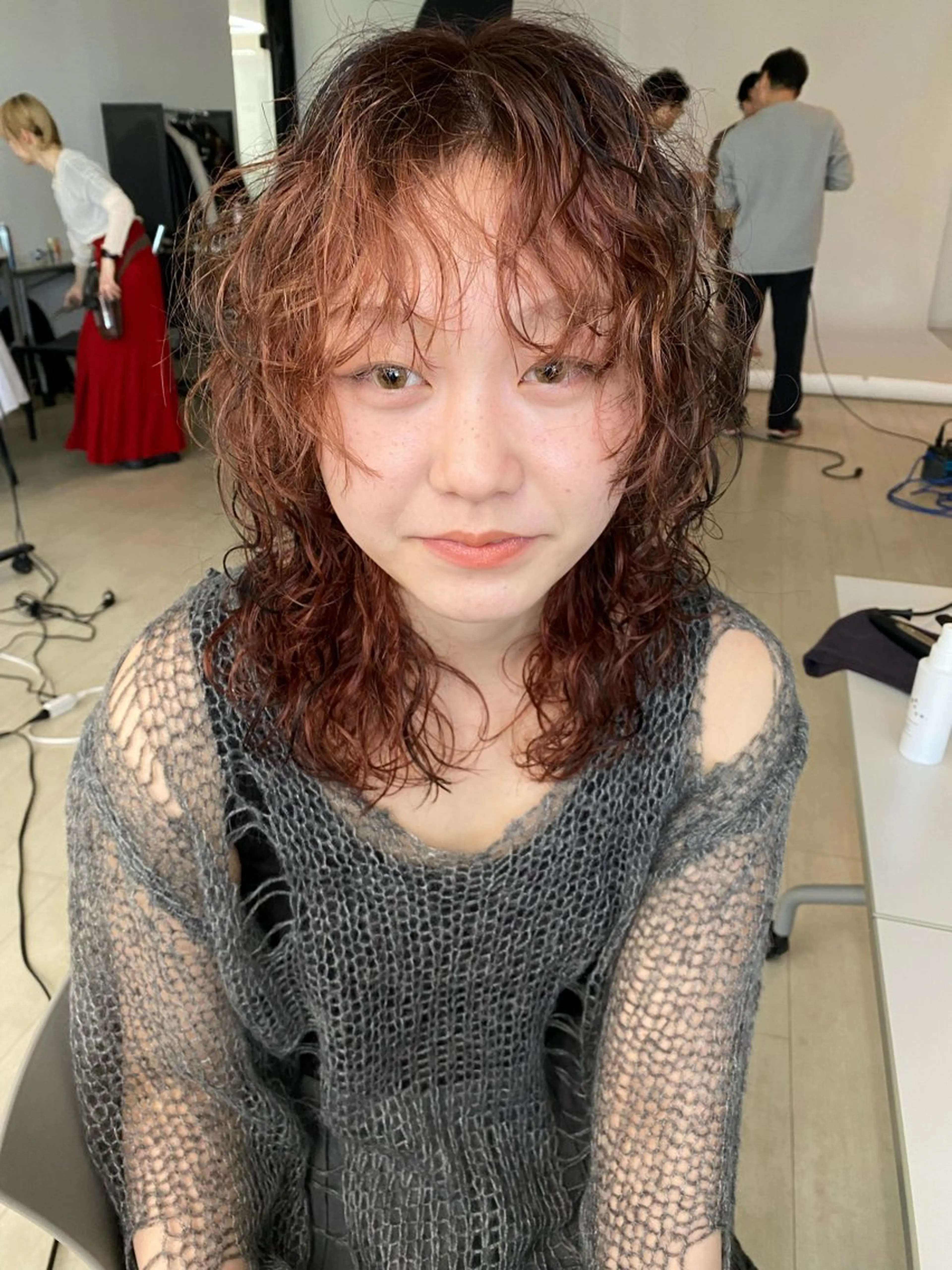 ミディアム カラー パーマ ミディアムパーマ レイヤーカット マレットヘア 後藤 一真のヘアスタイル