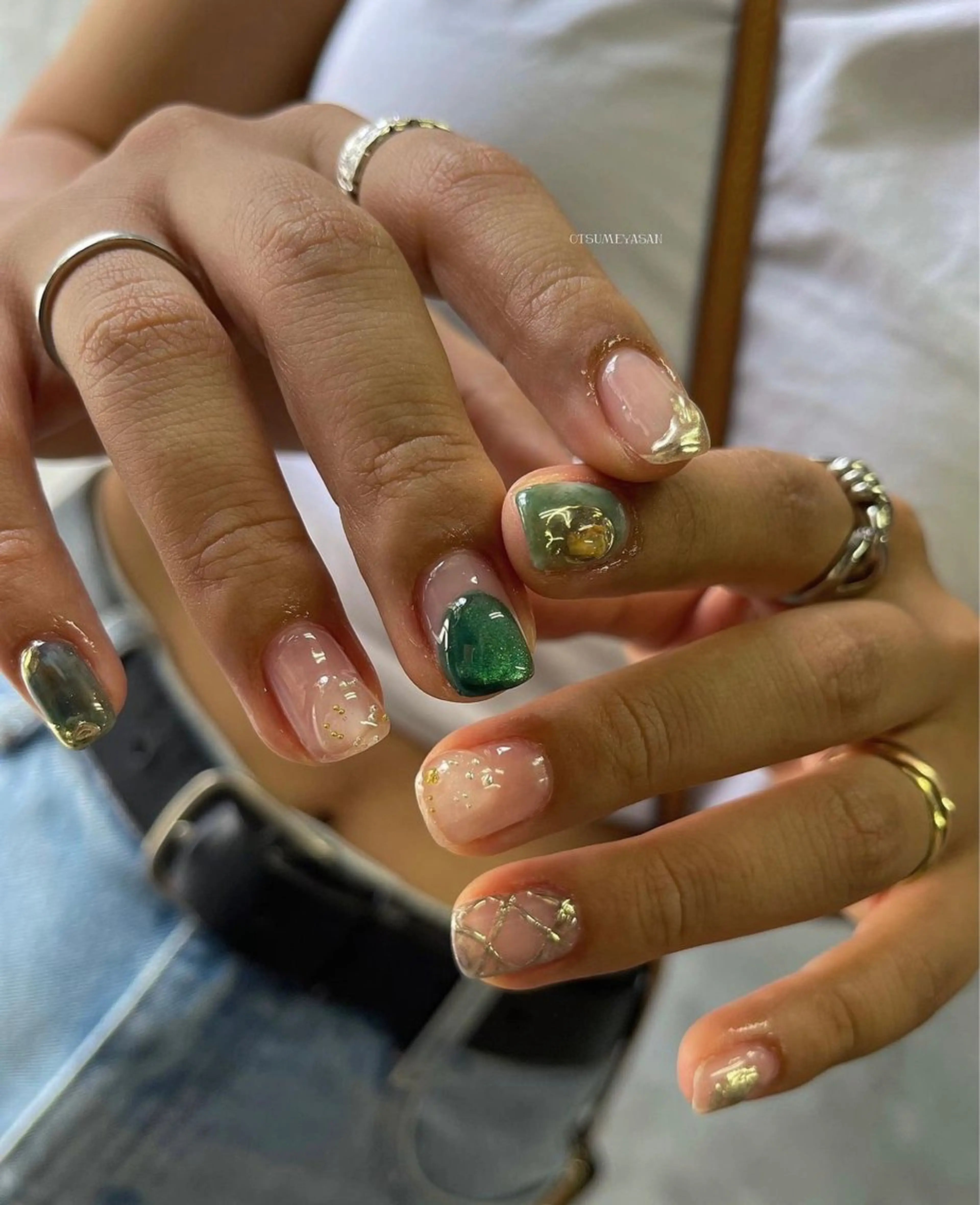 ネイル ブルー ジェルネイル 韓国ネイル マグネットネイル ミラーネイル otsumeyasan所属・わたなべ ちかのネイルデザイン