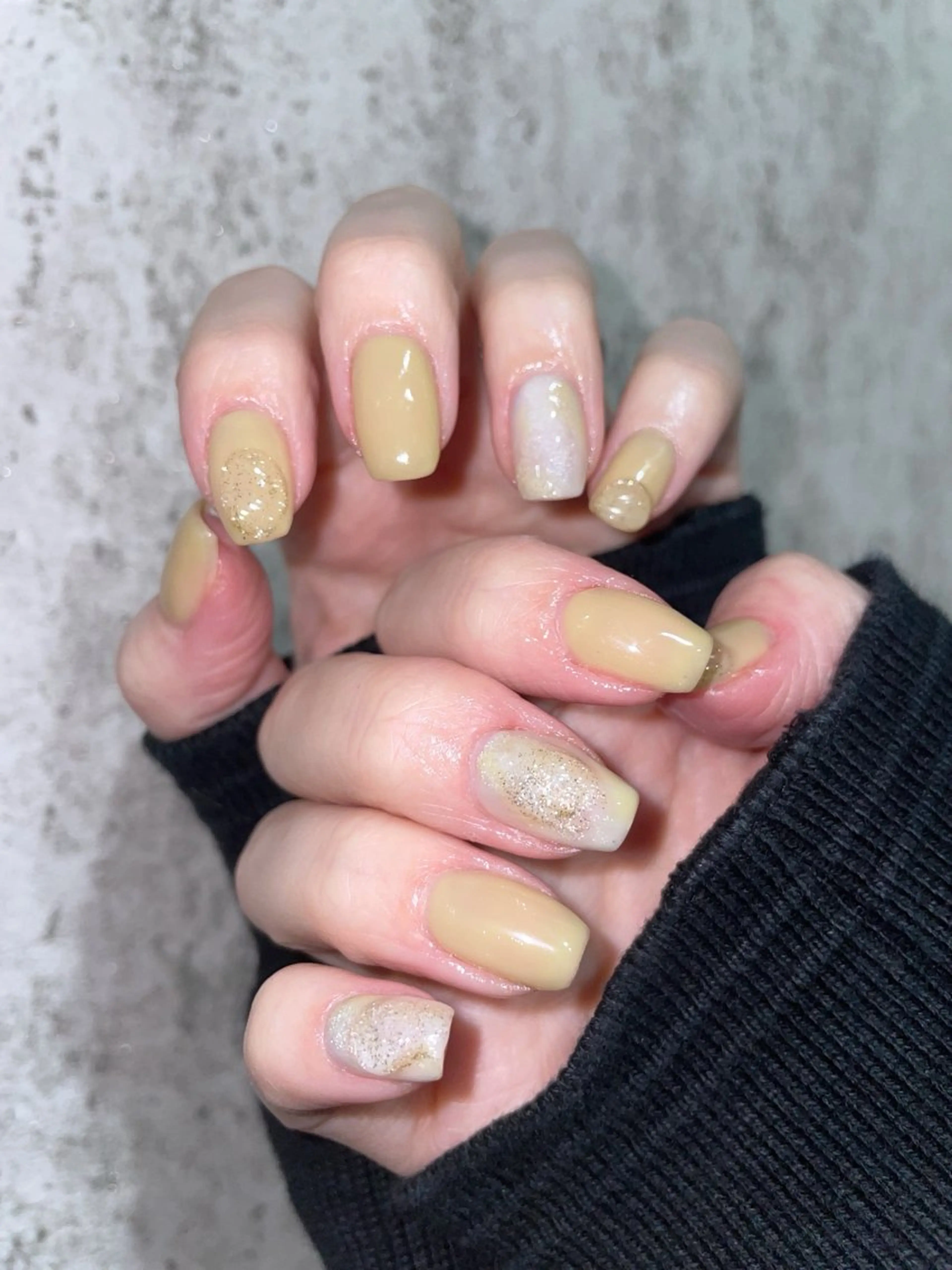 ネイル ニュアンスネイル ぷっくりネイル 春ネイル 黄色 二上みつえ【紫波町/自宅ネイルサロン】所属・二上 みつえのネイルデザイン