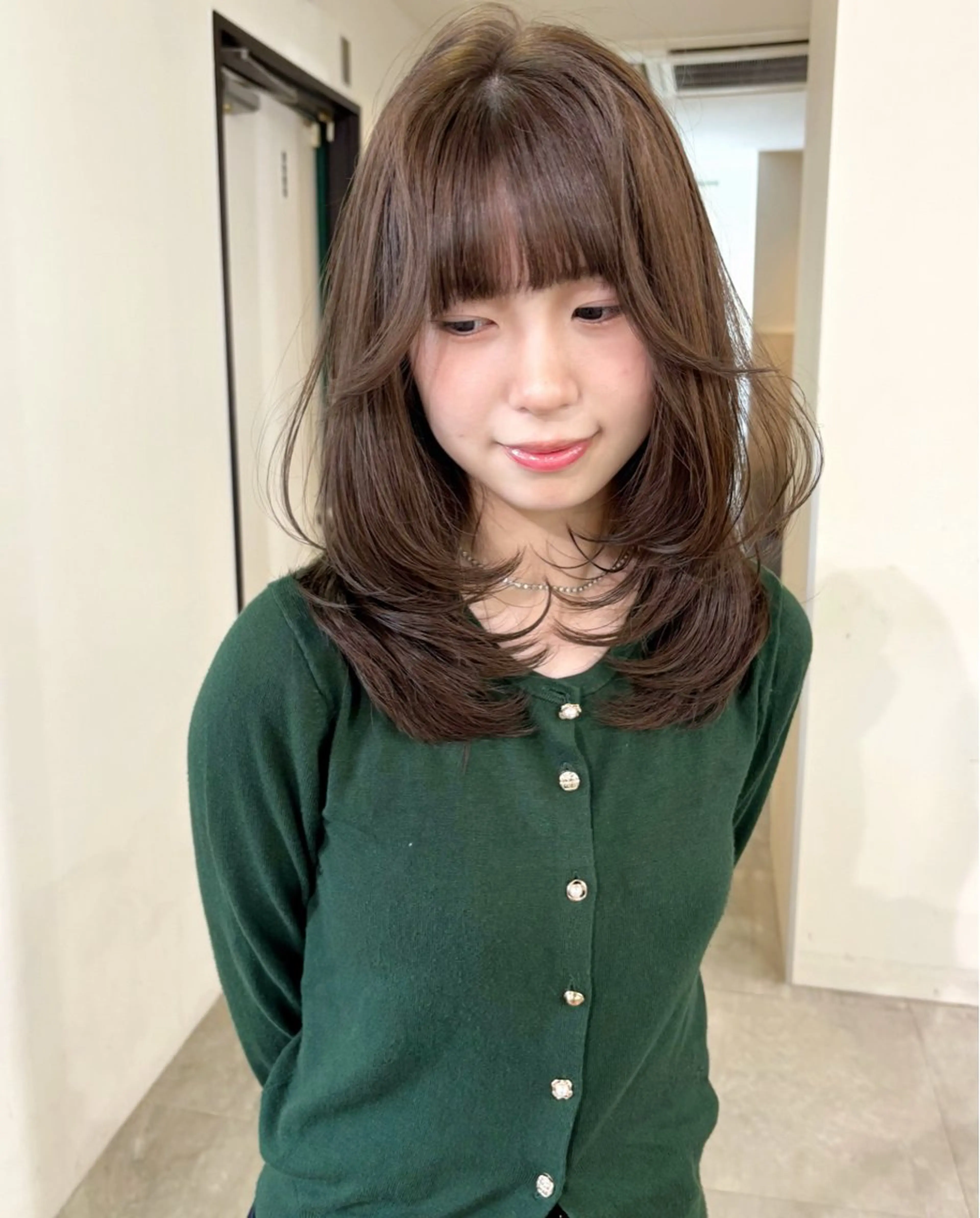 セミロング カラー ブリーチ 透明感カラー ブリーチなしカラー レイヤーカット カット ヘアカラー mizuki/ピンク ベージュ.レイヤーのヘアスタイル