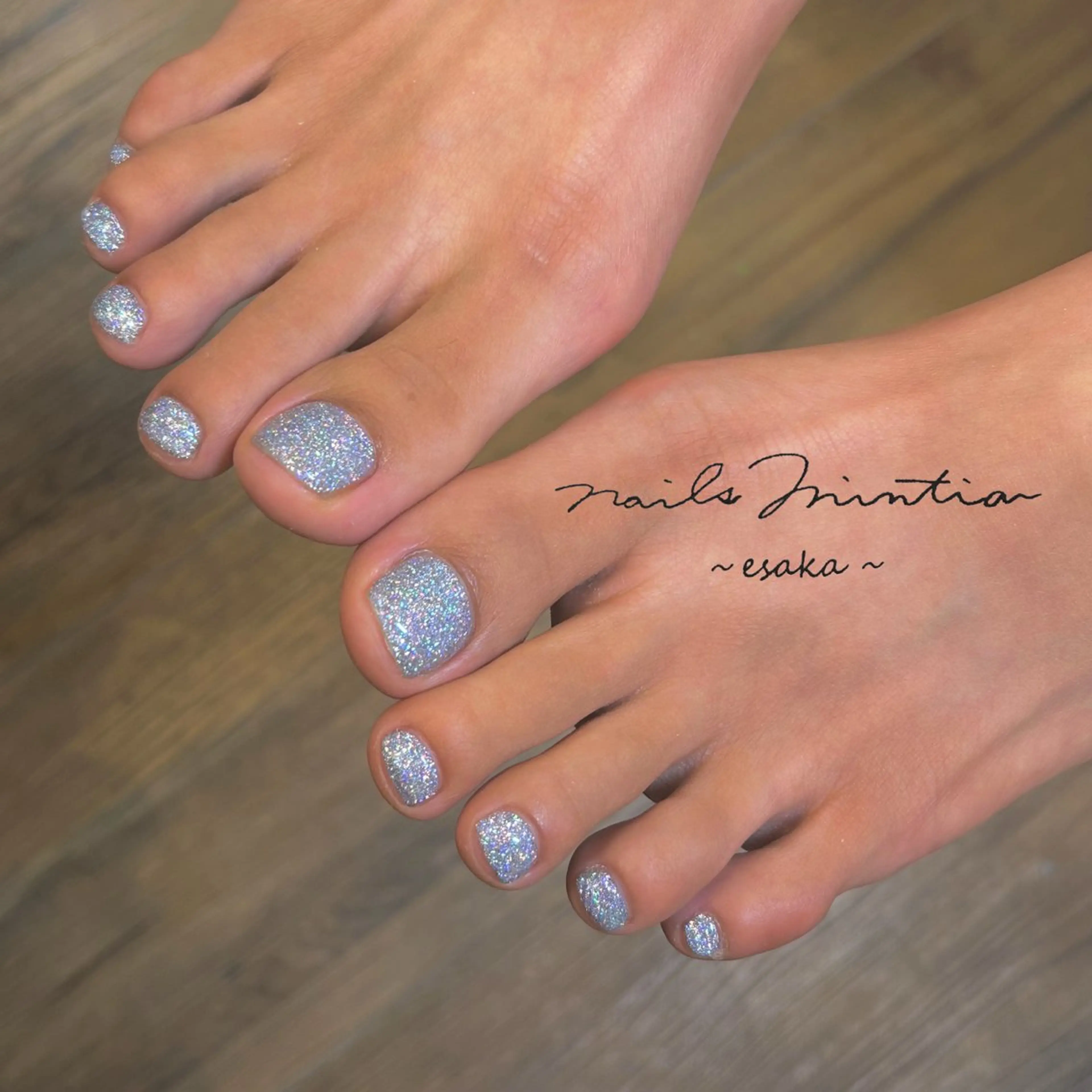 ネイル ブルー フラッシュネイル フットネイル nails Mintia ～esaka～所属・松本 麻子のネイルデザイン