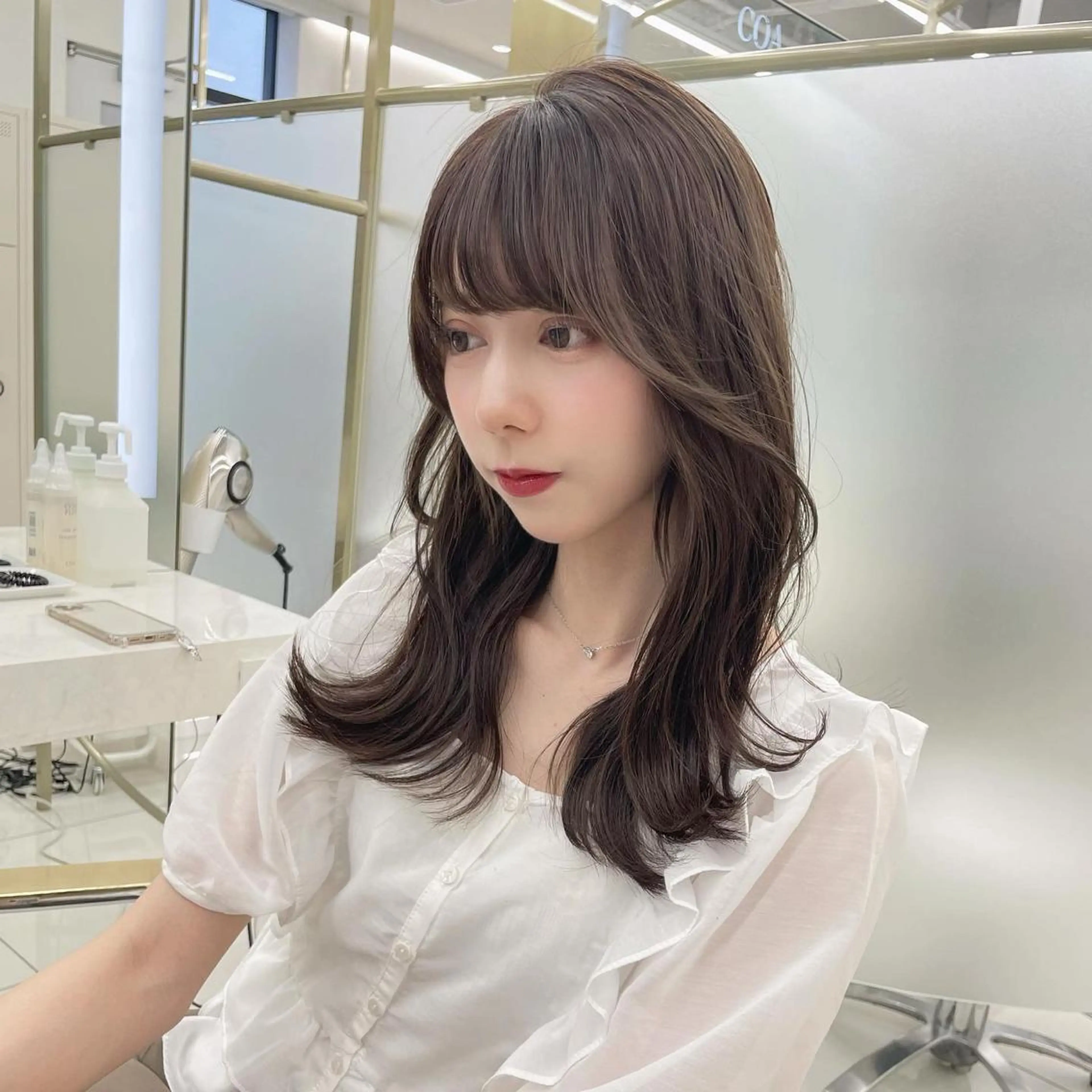 セミロング カラー カット ヘアカラー トリートメント COA GINZA 空也/前髪/顔まわりのヘアスタイル