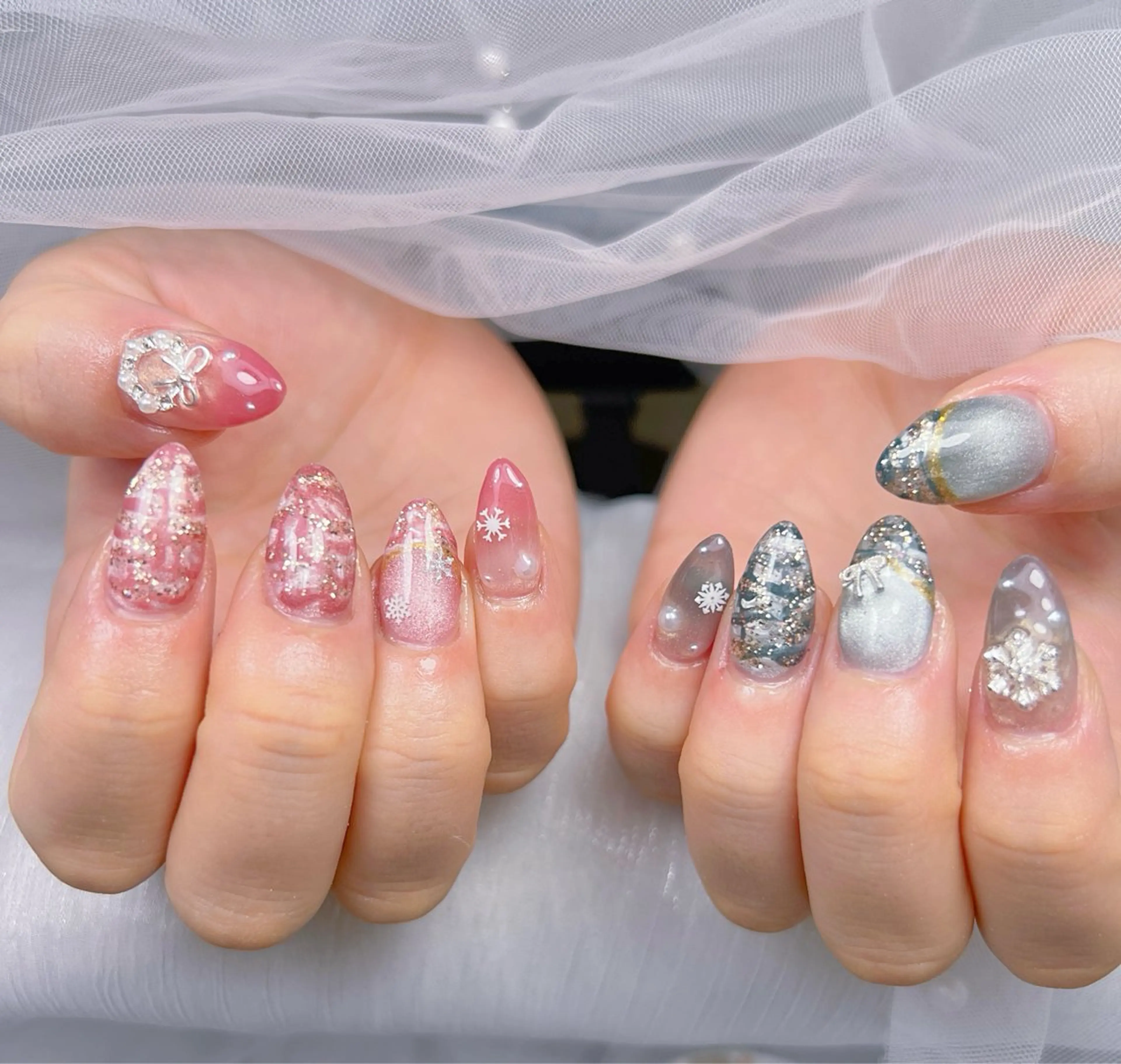 ネイル アートネイル オーロラネイル チークネイル 長さ出し フットネイル ハンドネイル フットネイル ハンドケア Noiranail_ studio川越西口のネイルデザイン