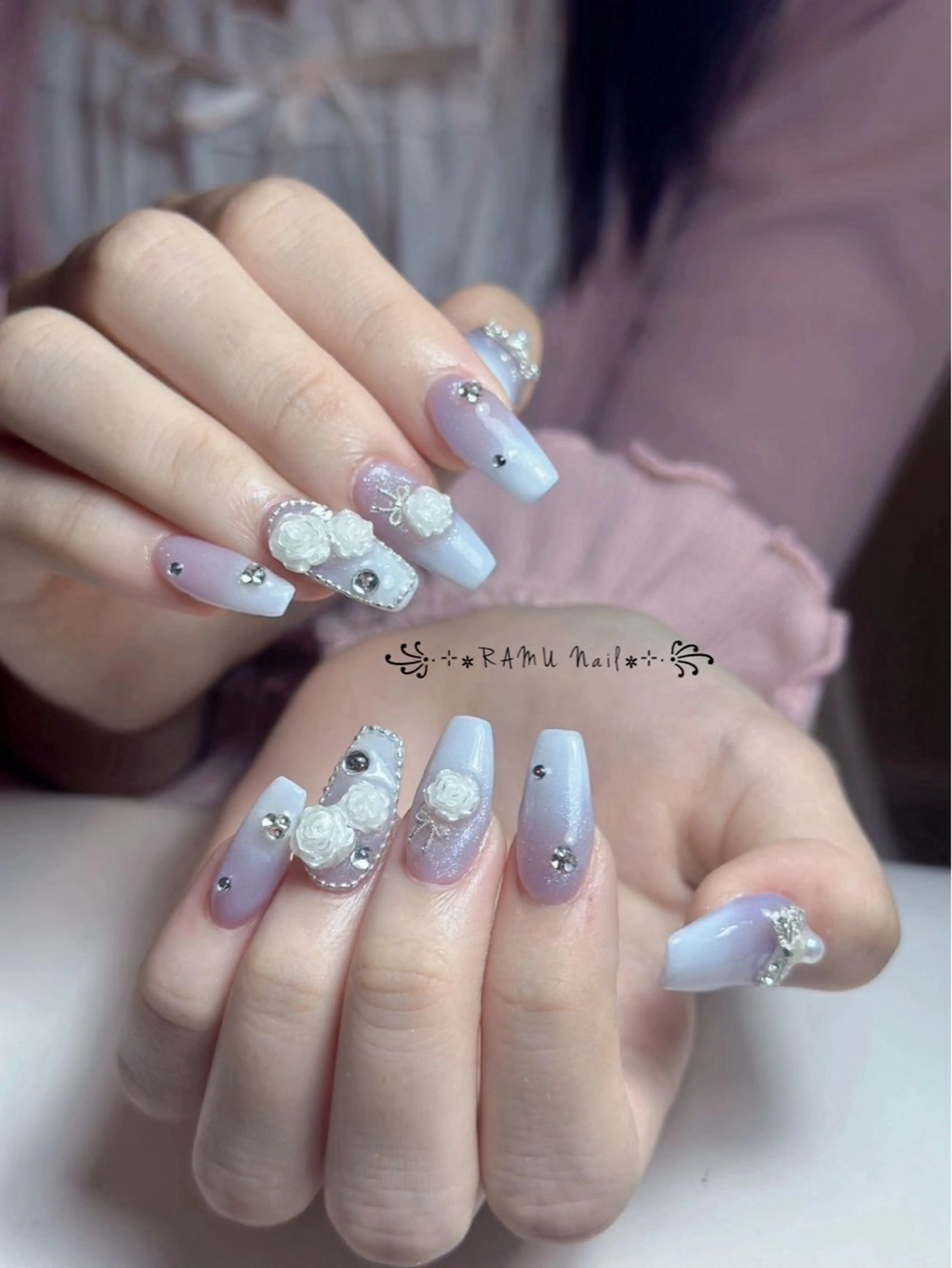 ネイル キラキラネイル マグネットネイル ミラーネイル ピンク 夏ネイル ハンドネイル RAMU Nail 恵比寿店のネイルデザイン