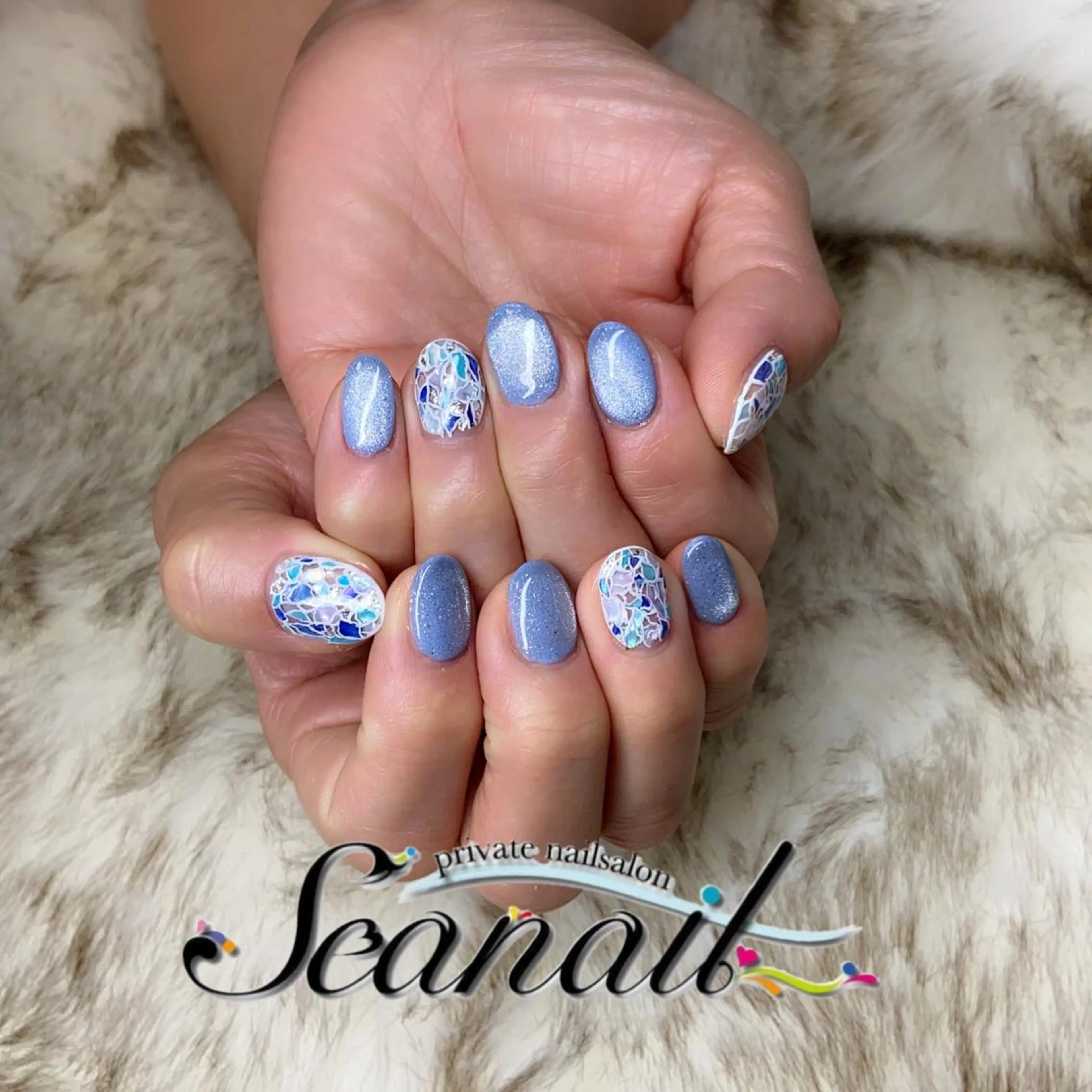 ネイル アートネイル ブルー フットネイル ジェルネイル マグネットネイル 小尾 栞のネイルデザイン