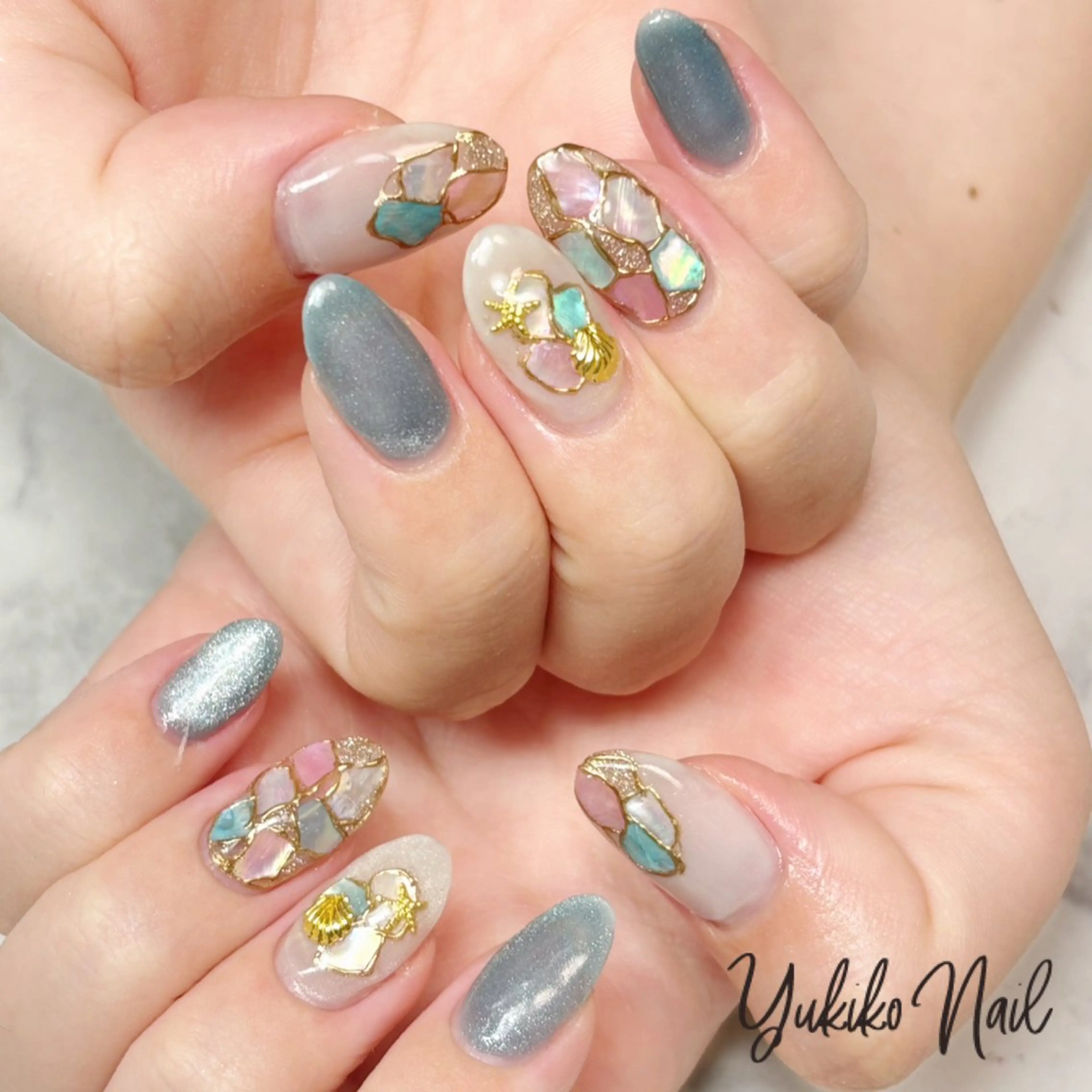 ネイル ゴージャス ミラーネイル 夏ネイル ユキコ ネイルのネイルデザイン