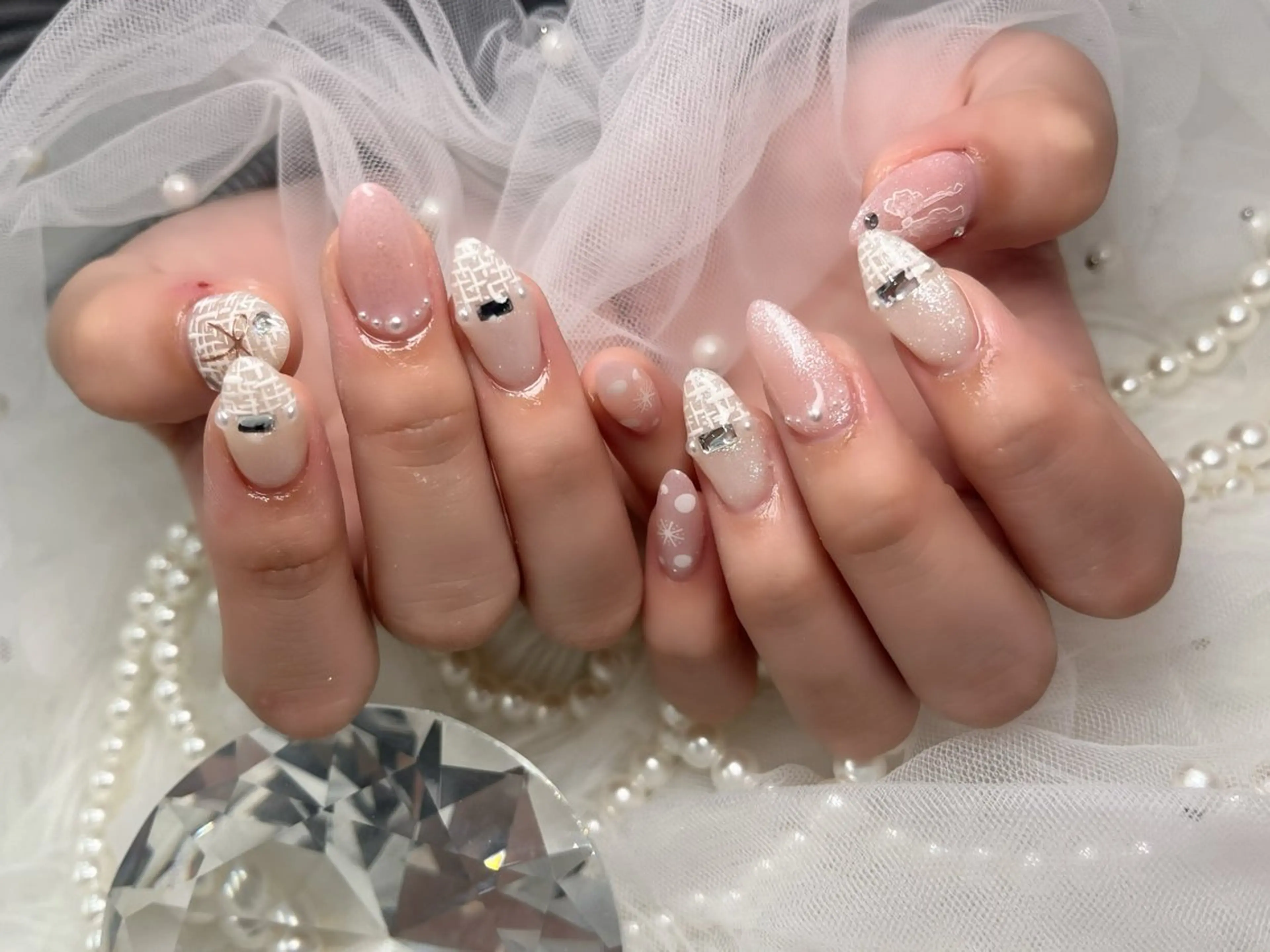 ネイル オーロラネイル 長さ出し フラッシュネイル 韓国ネイル ロングネイル ハンドネイル icy nail 葵のネイルデザイン