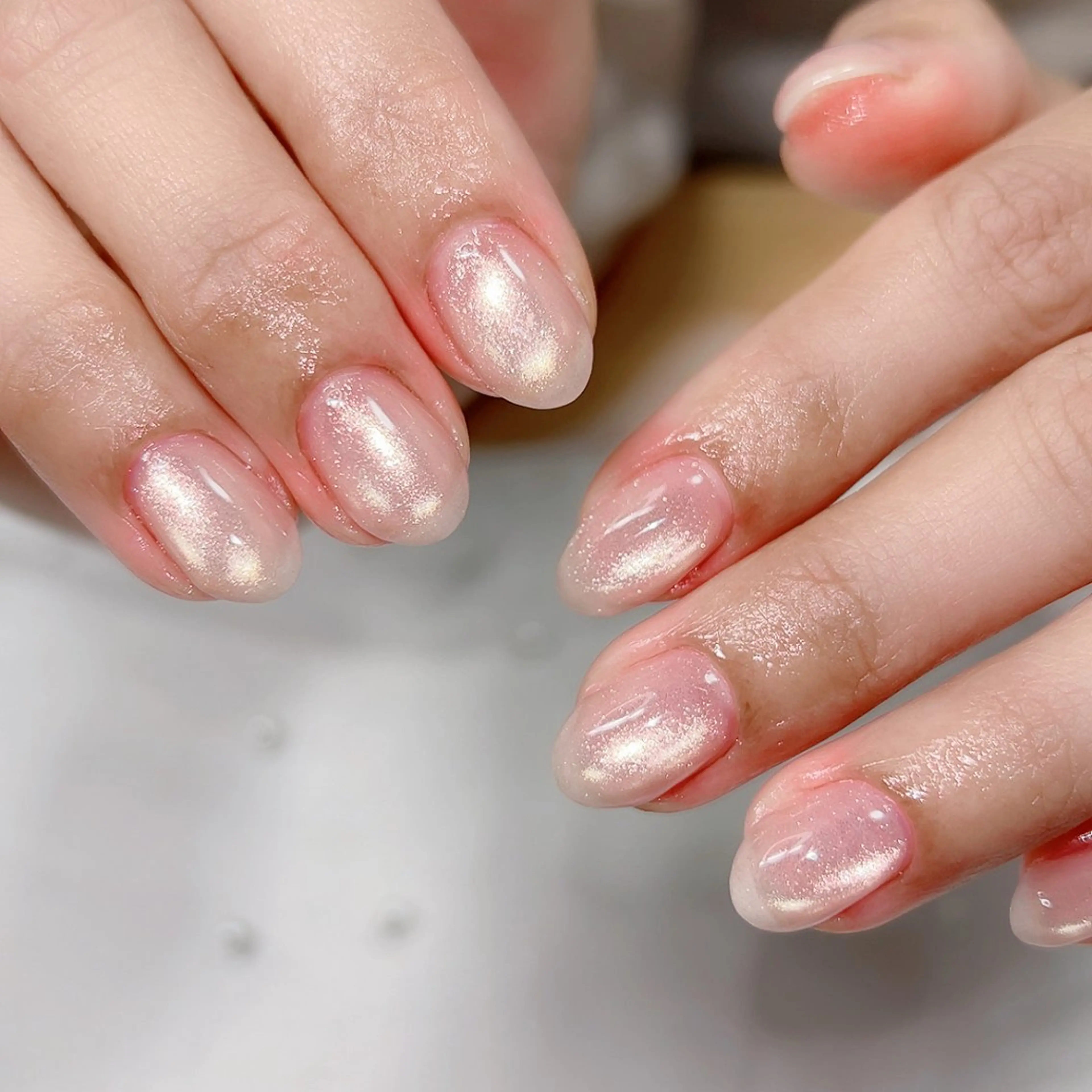 ネイル チークネイル フレンチネイル マグネットネイル ピンク リボン ハンドネイル Cute Tips nailのネイルデザイン