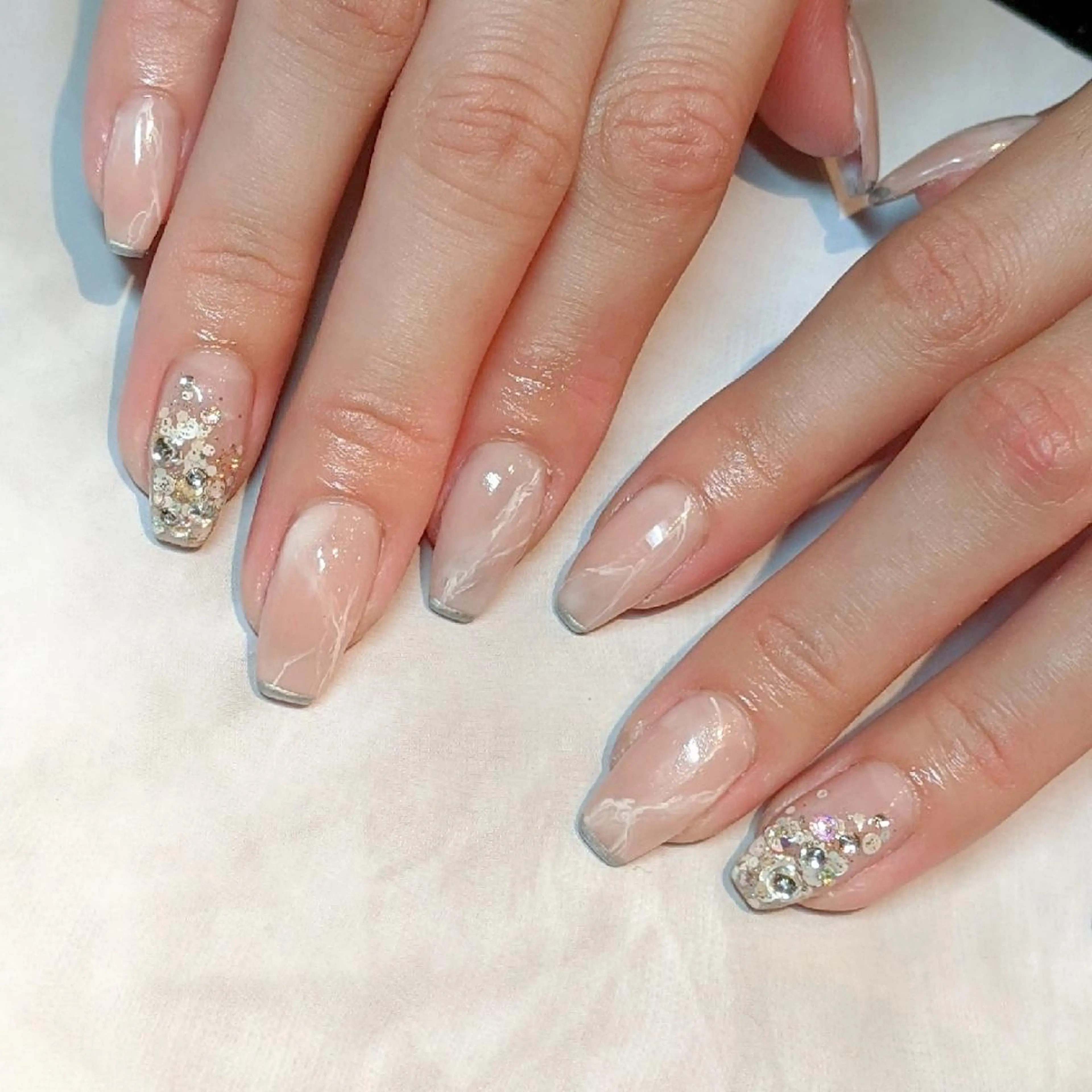 ネイル アートネイル フレンチネイル ロングネイル 大理石ネイル(マーブル) 2B__nails ニービー京都伏見区のネイルデザイン