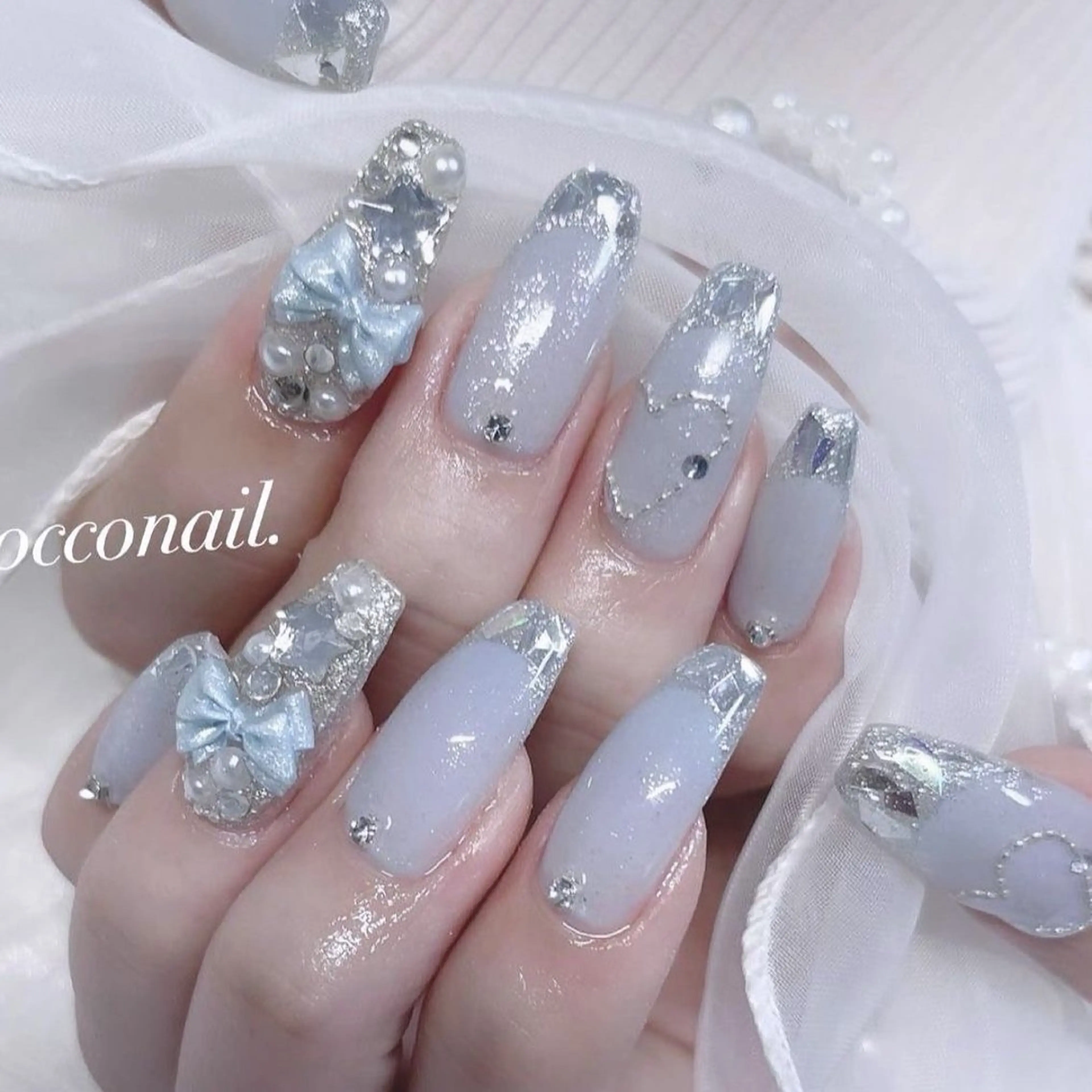ネイル 長さ出し マグネットネイル ミラーネイル ピンク 冬ネイル Lee Nailsのネイルデザイン