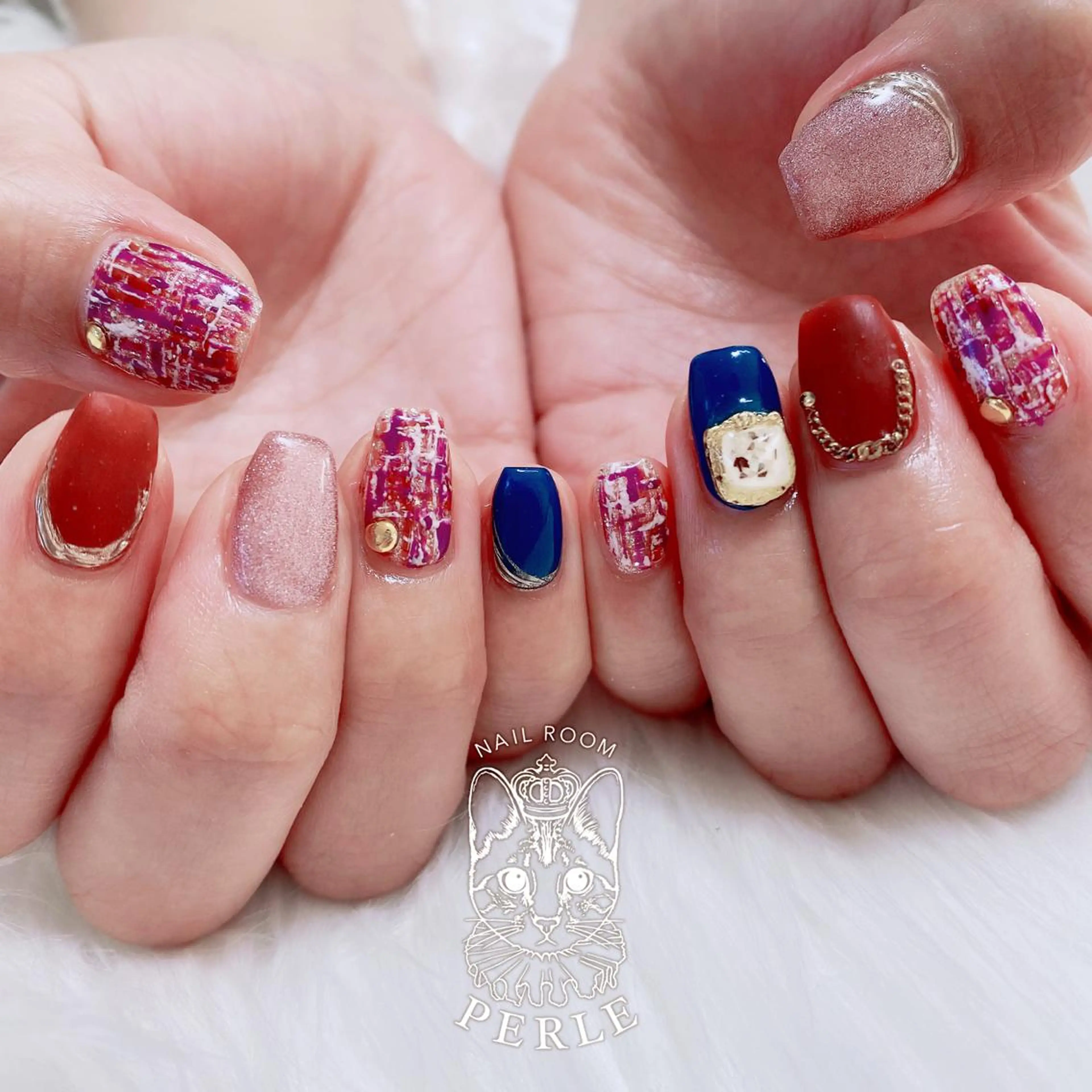 ネイル ツイードネイル ハンドネイル nail room Perleのネイルデザイン