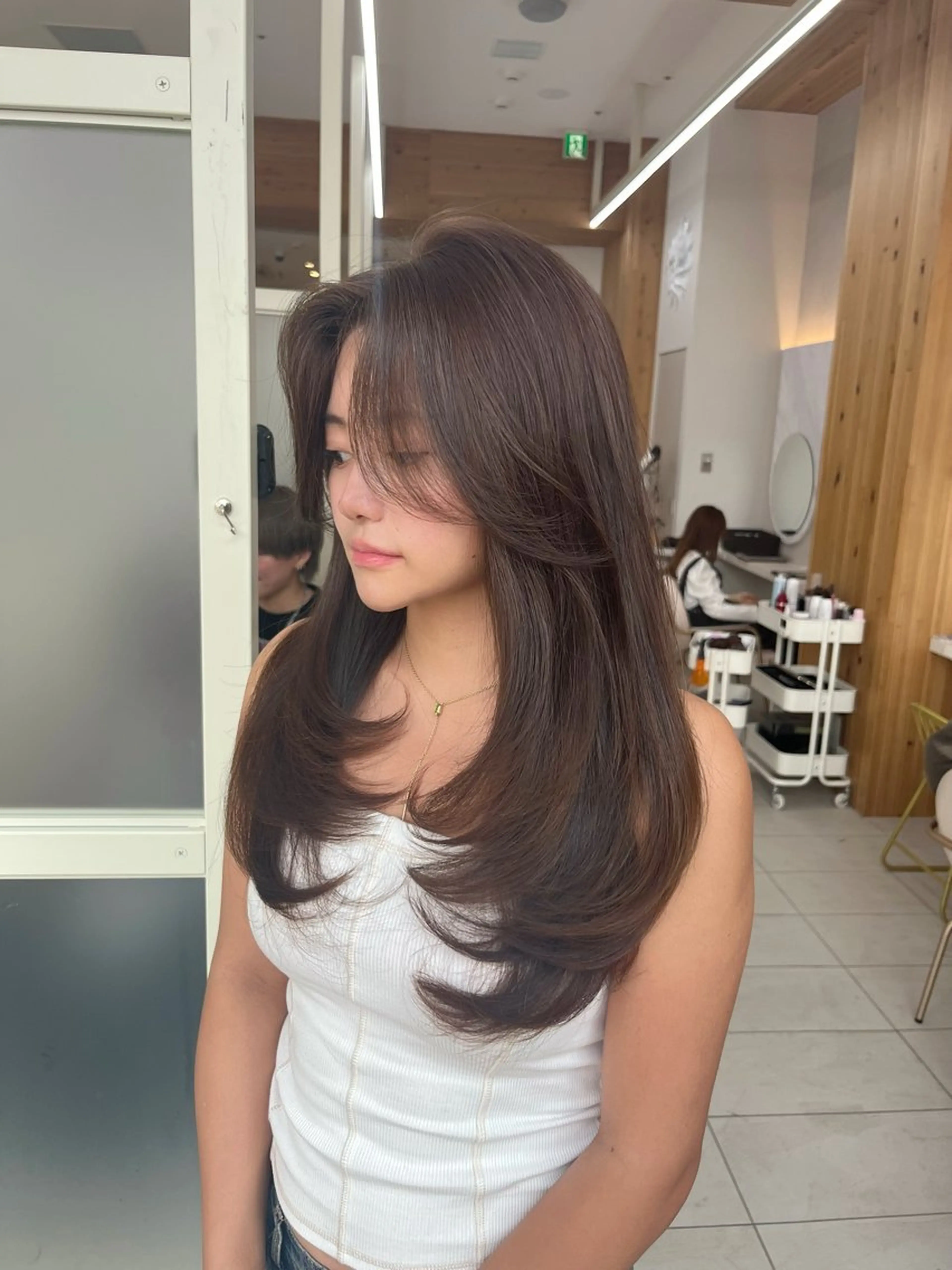 ロング カラー 似合わせレイヤー 透明感カラーのヘアスタイル