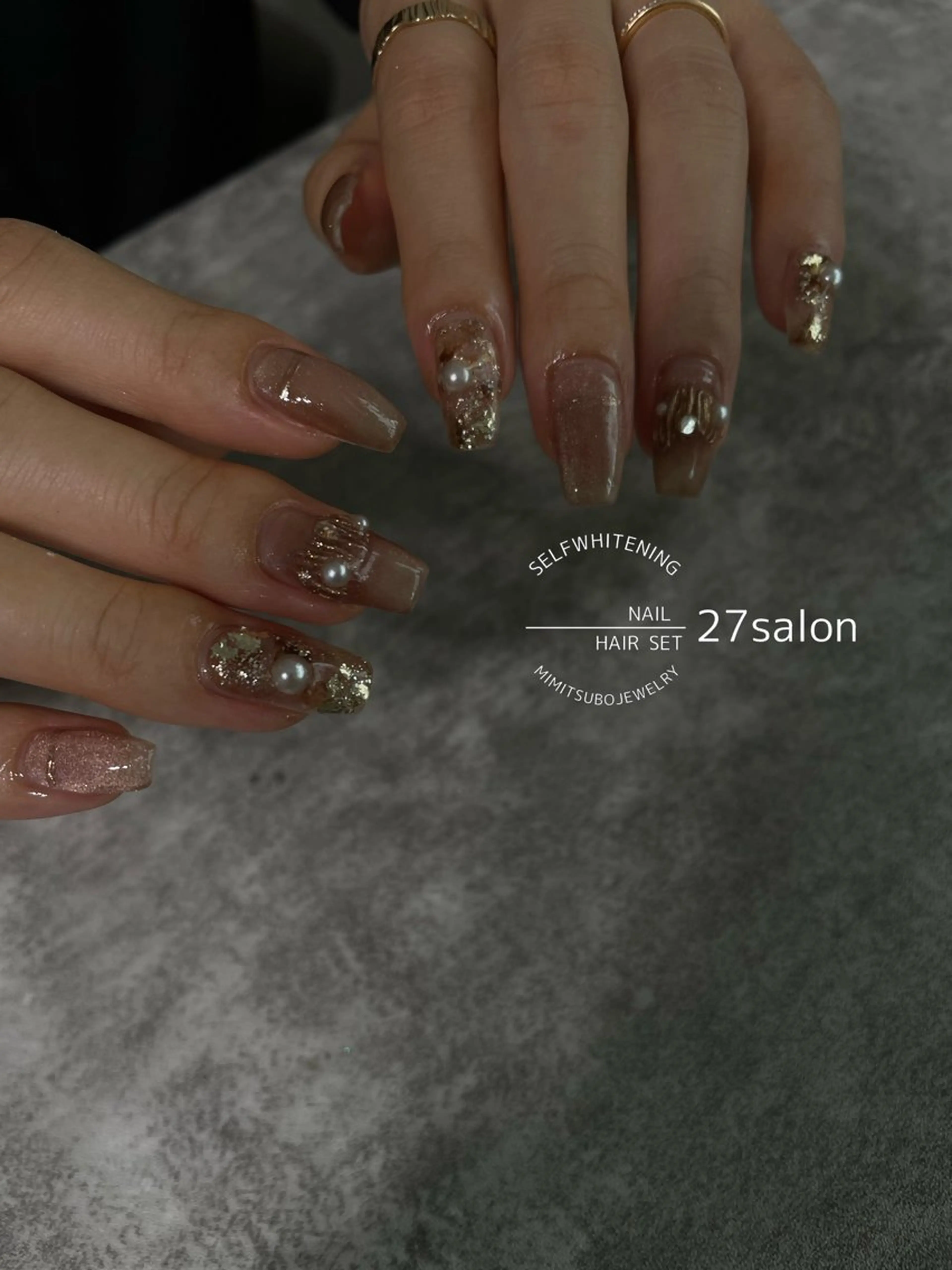 ネイル ブラウン ニュアンスネイル ハンドネイル 27salon yuinaのネイルデザイン