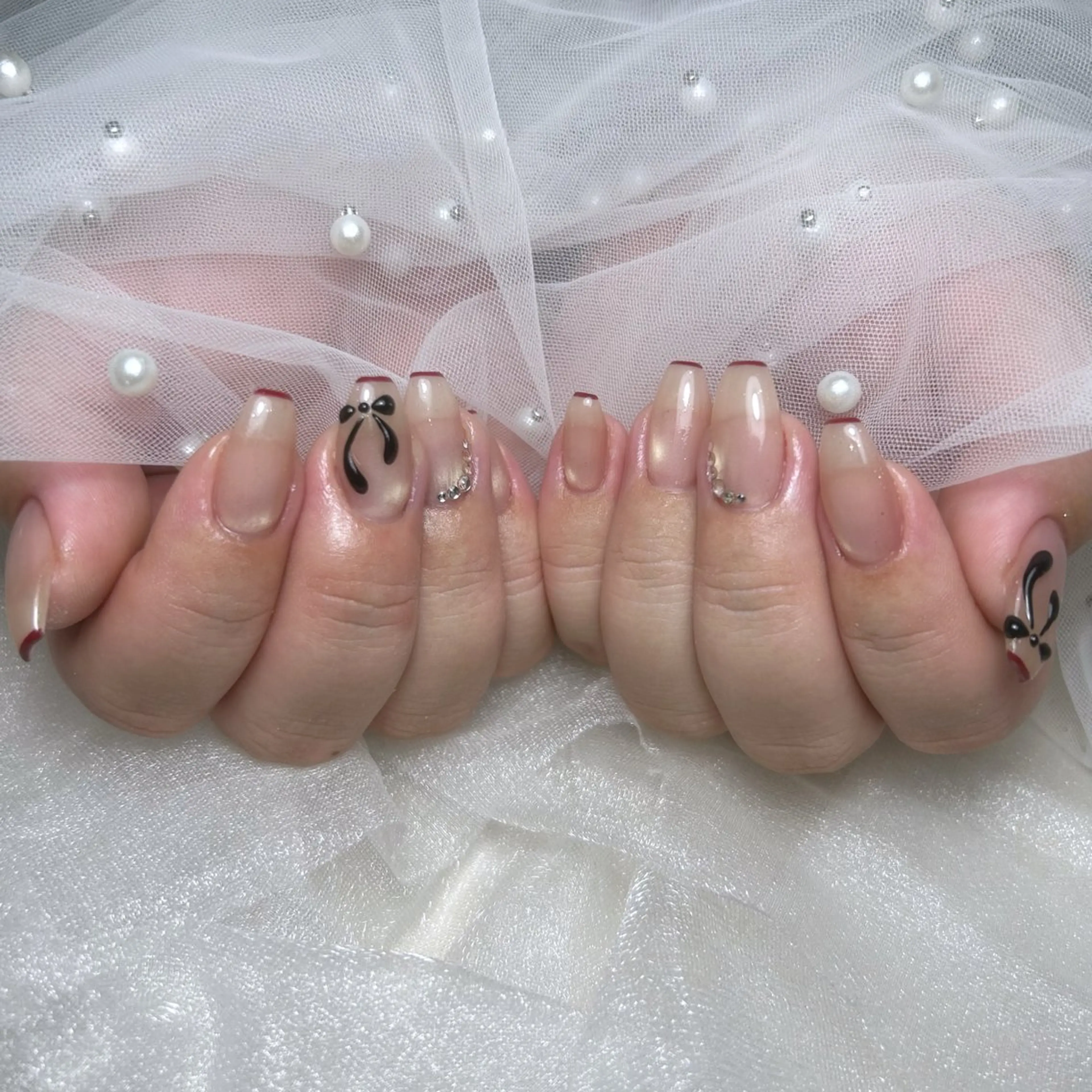 ネイル フレンチネイル ビー玉ネイル ハンドネイル La suzuran 上前津店 森本のネイルデザイン