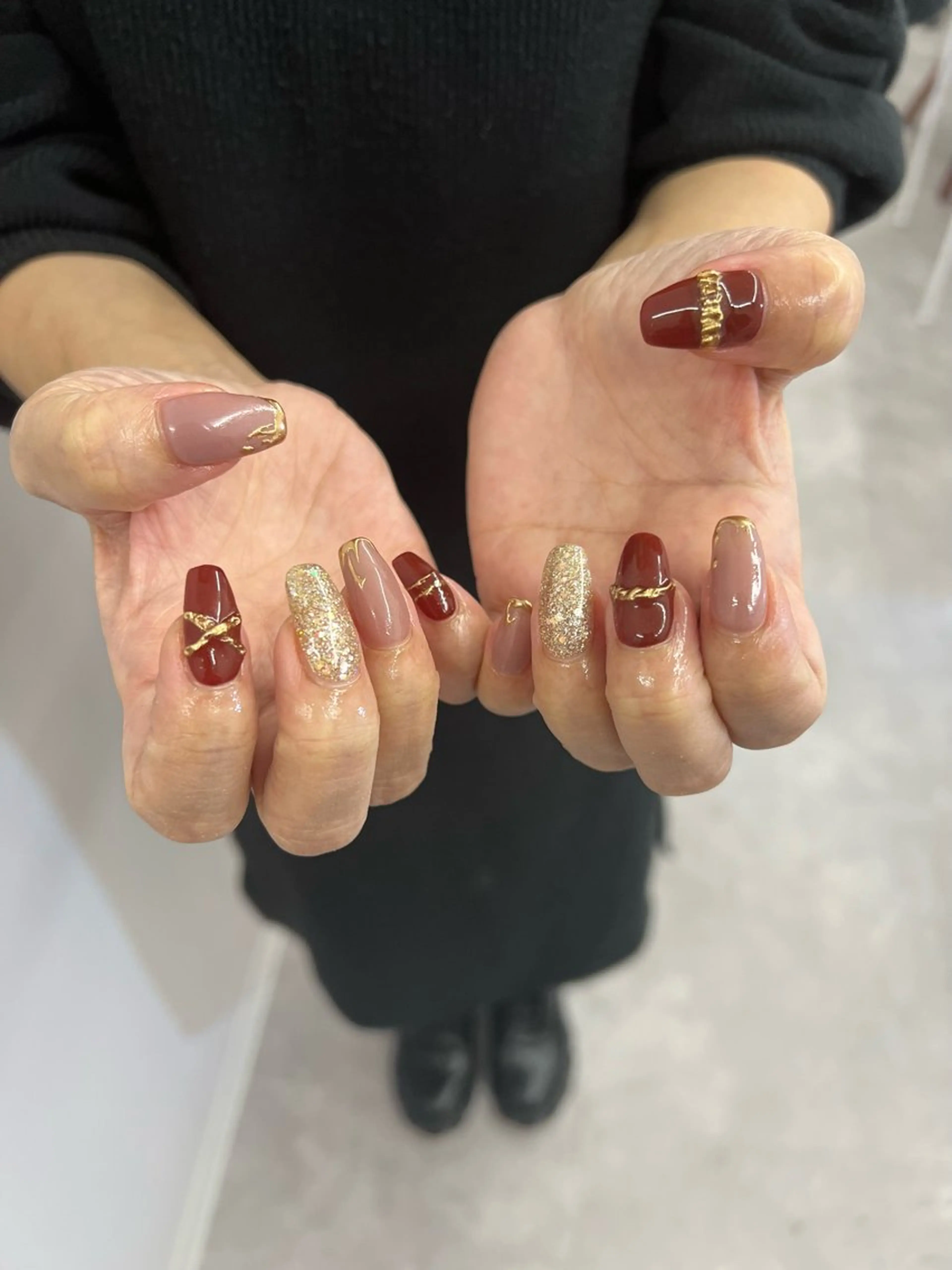 ネイル ボルドー フレンチネイル ジェルネイル マグネットネイル ミラーネイル ハンドネイル ハンドケア Bana_ Nailのネイルデザイン