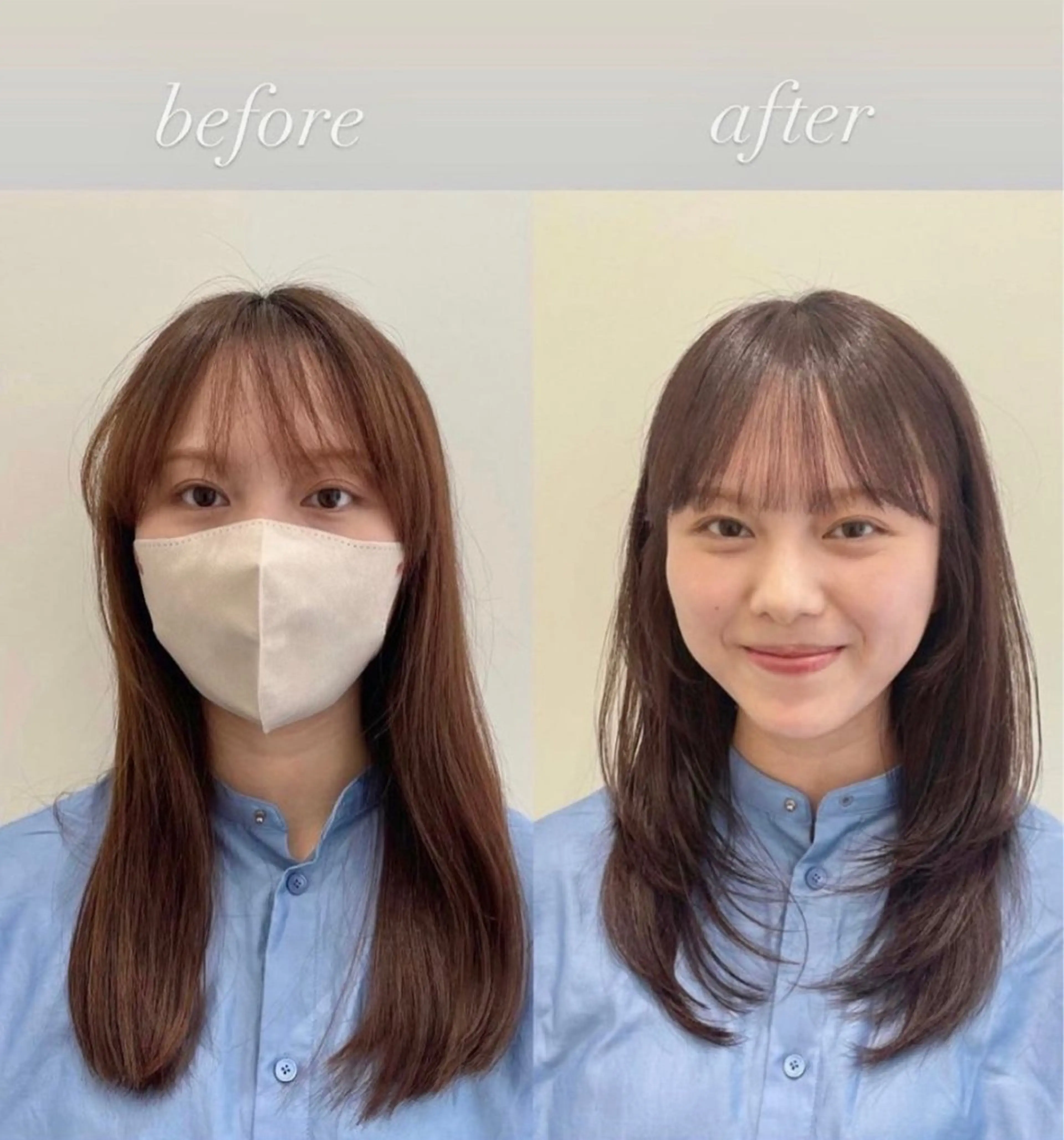 セミロング 韓国風ヘア レイヤーカット カット ヘアカラー トリートメント ❤︎︎韓国ヘア❤︎︎ 𝑺𝒉𝒊𝒉𝒐のヘアスタイル