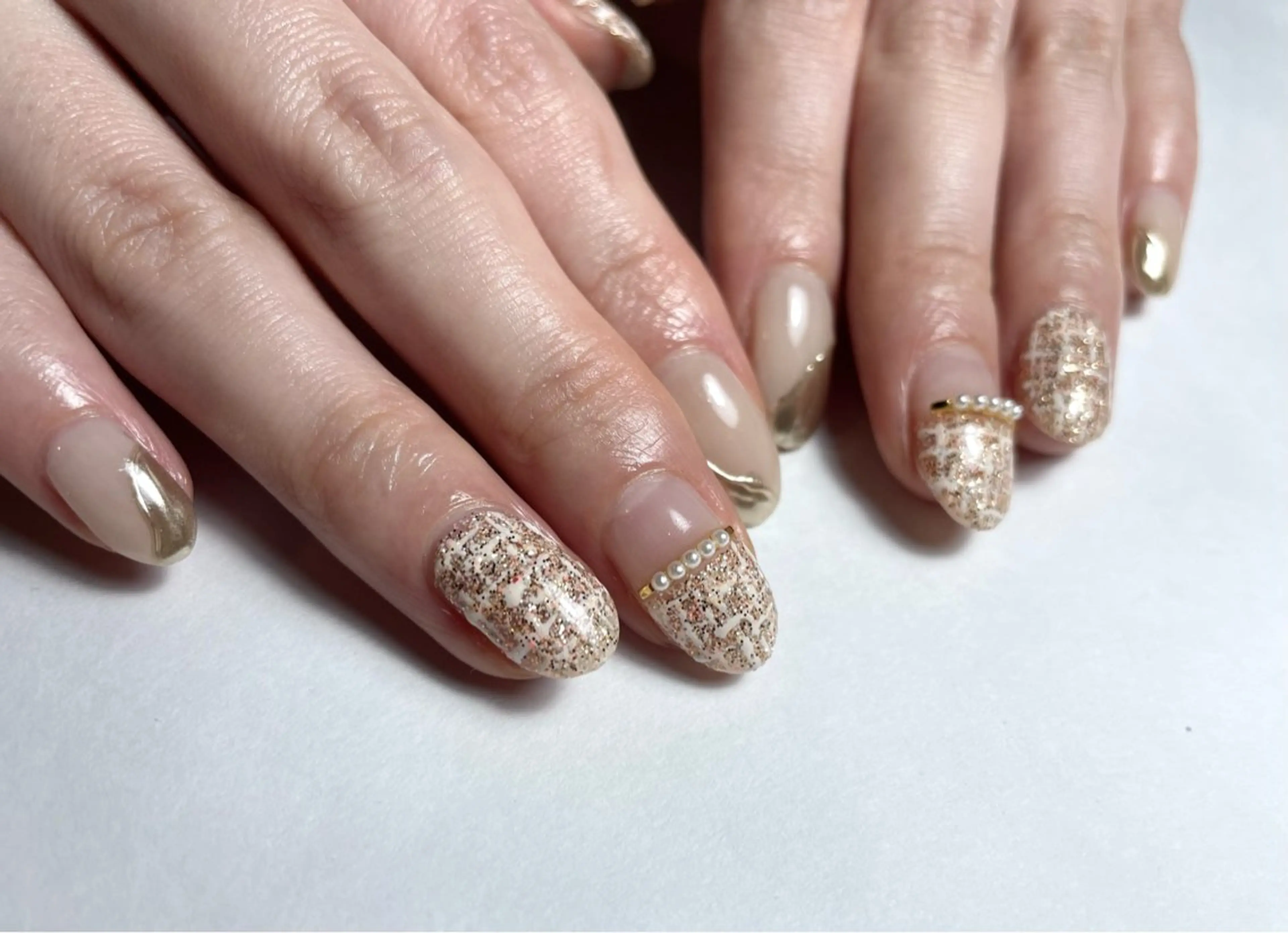 ネイル アートネイル ピンク ツイードネイル ハンドネイル le_rire _nailのネイルデザイン