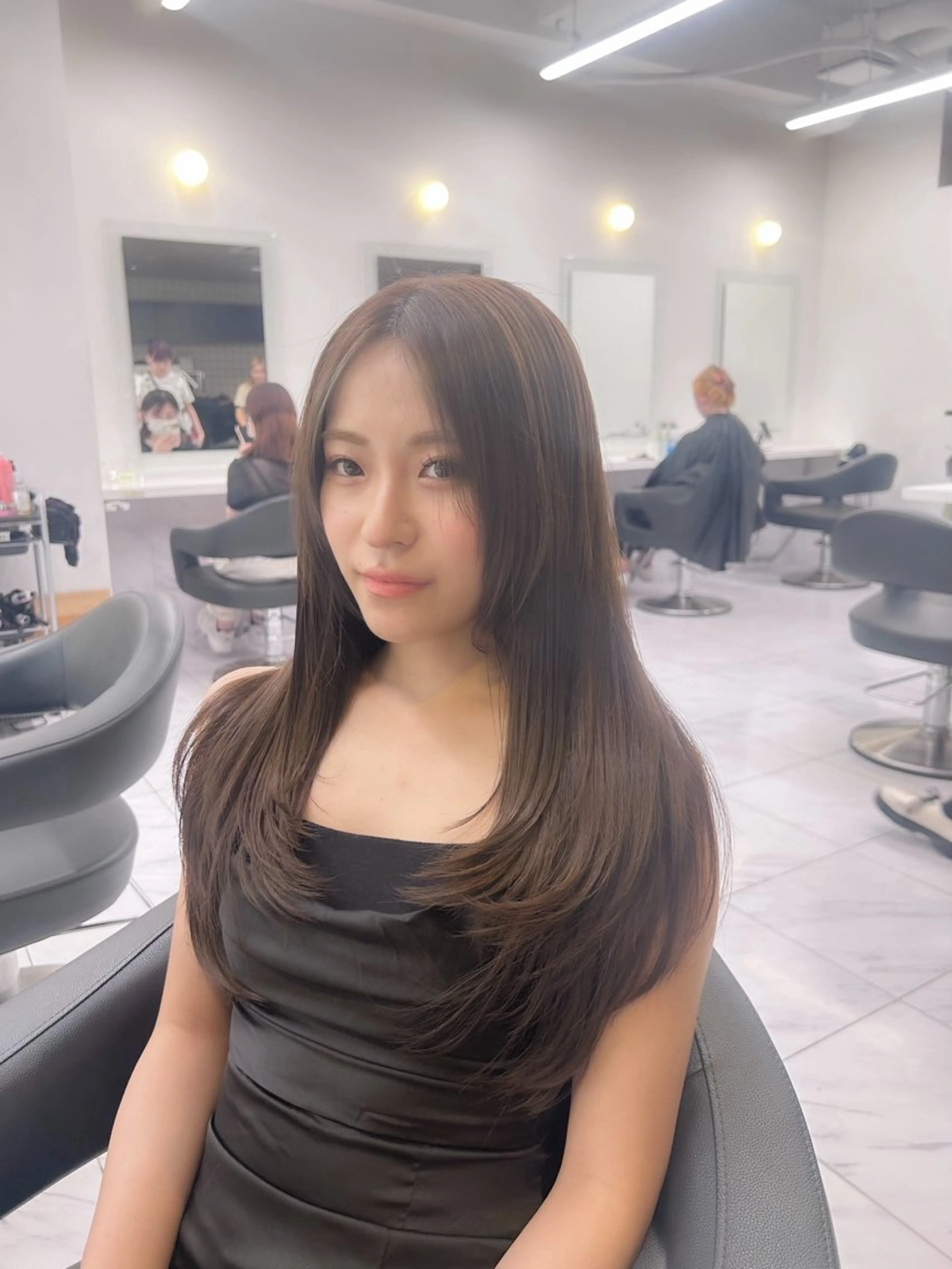 ロング カラー パーマ ヘアアレンジ メンズ キッズ ブリーチなしカラー/ ブラウン/レイヤーのヘアスタイル