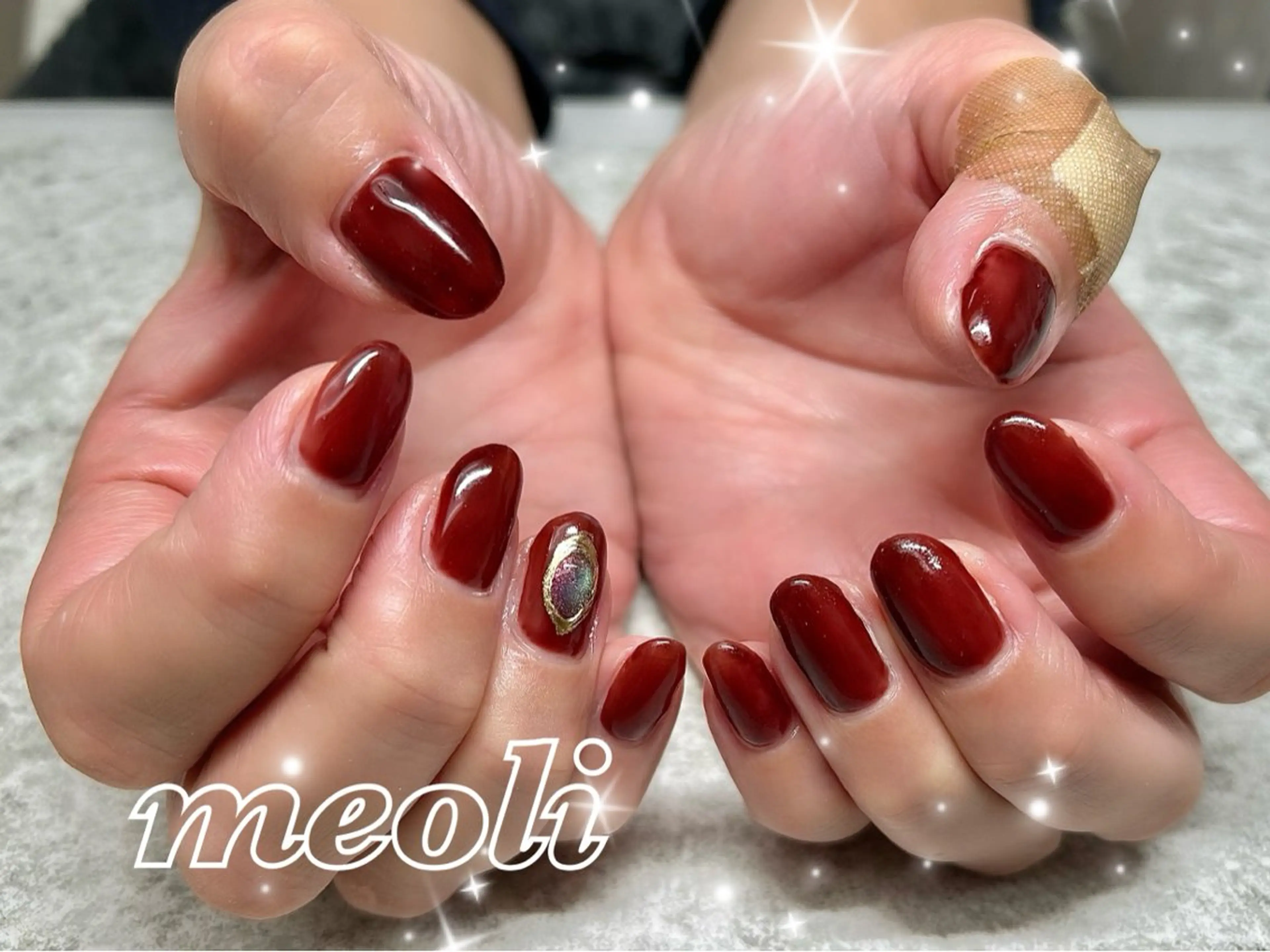 ネイル ボルドー マグネットネイル フットネイル nail salon meoli　アヤのネイルデザイン