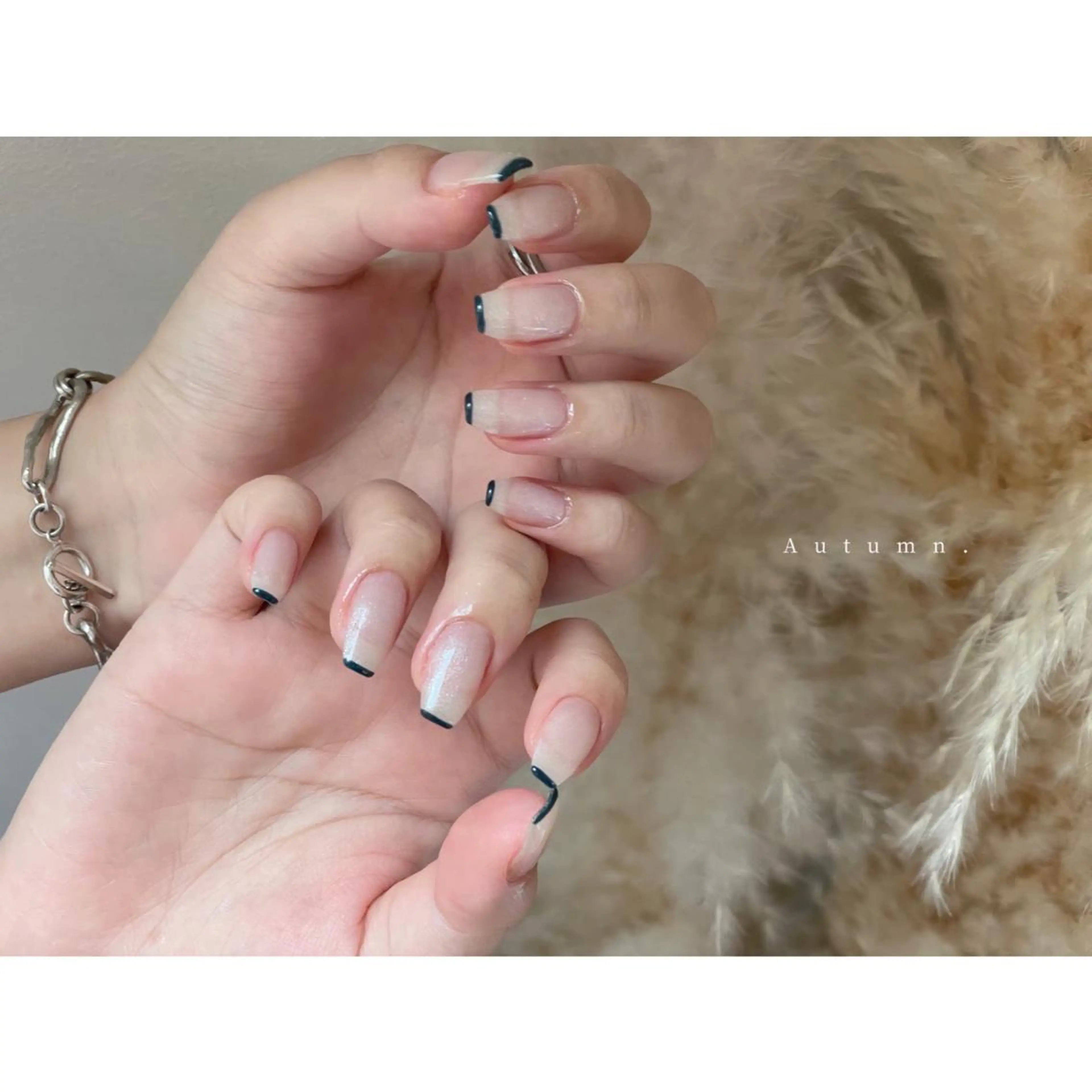 ネイル アートネイル フレンチネイル グリーン ミラーネイル ニュアンスネイル ハンドネイル lacier nailのネイルデザイン