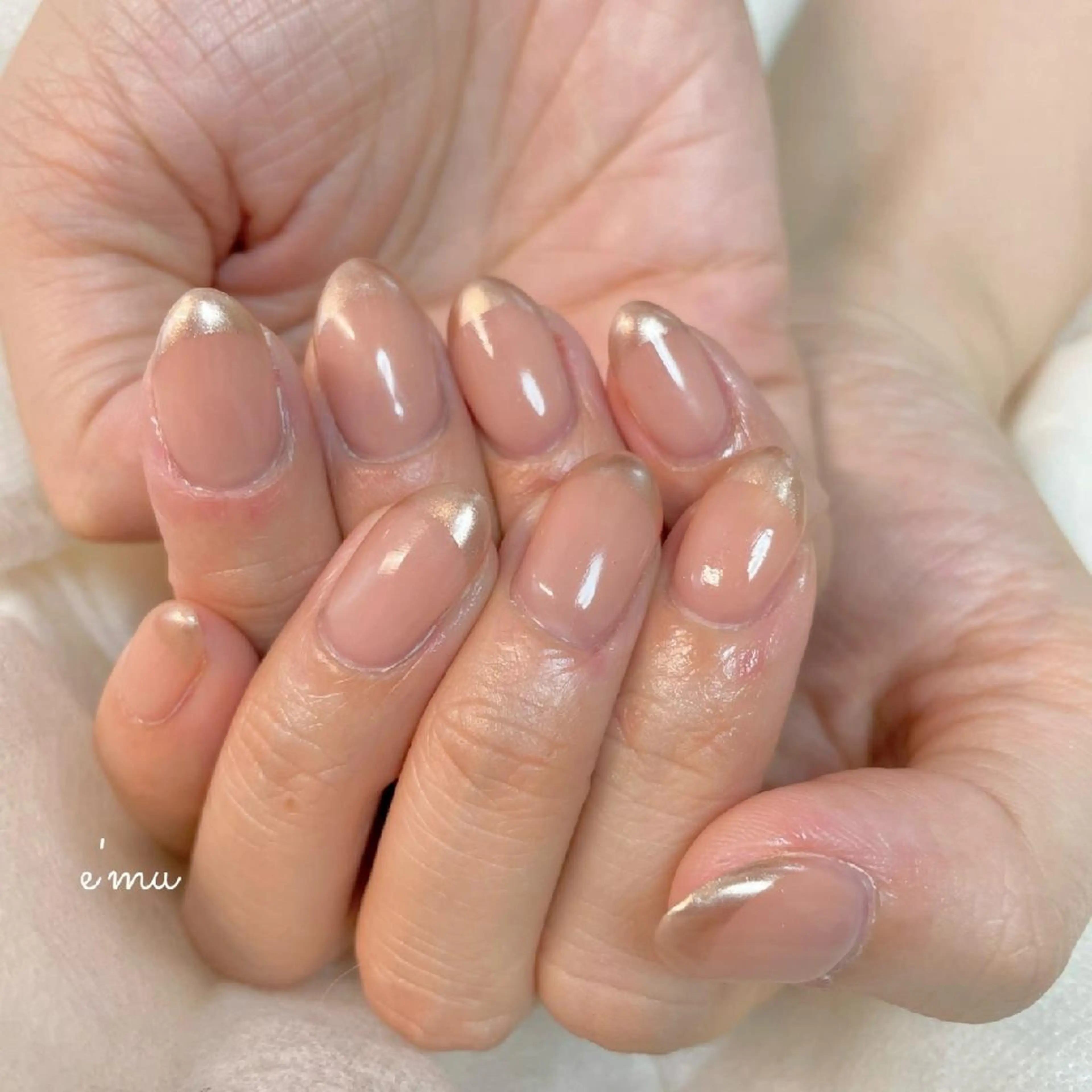 ネイル フレンチネイル ミラーネイル シンプルネイル ハンドネイル nail salon e'mu💐のネイルデザイン