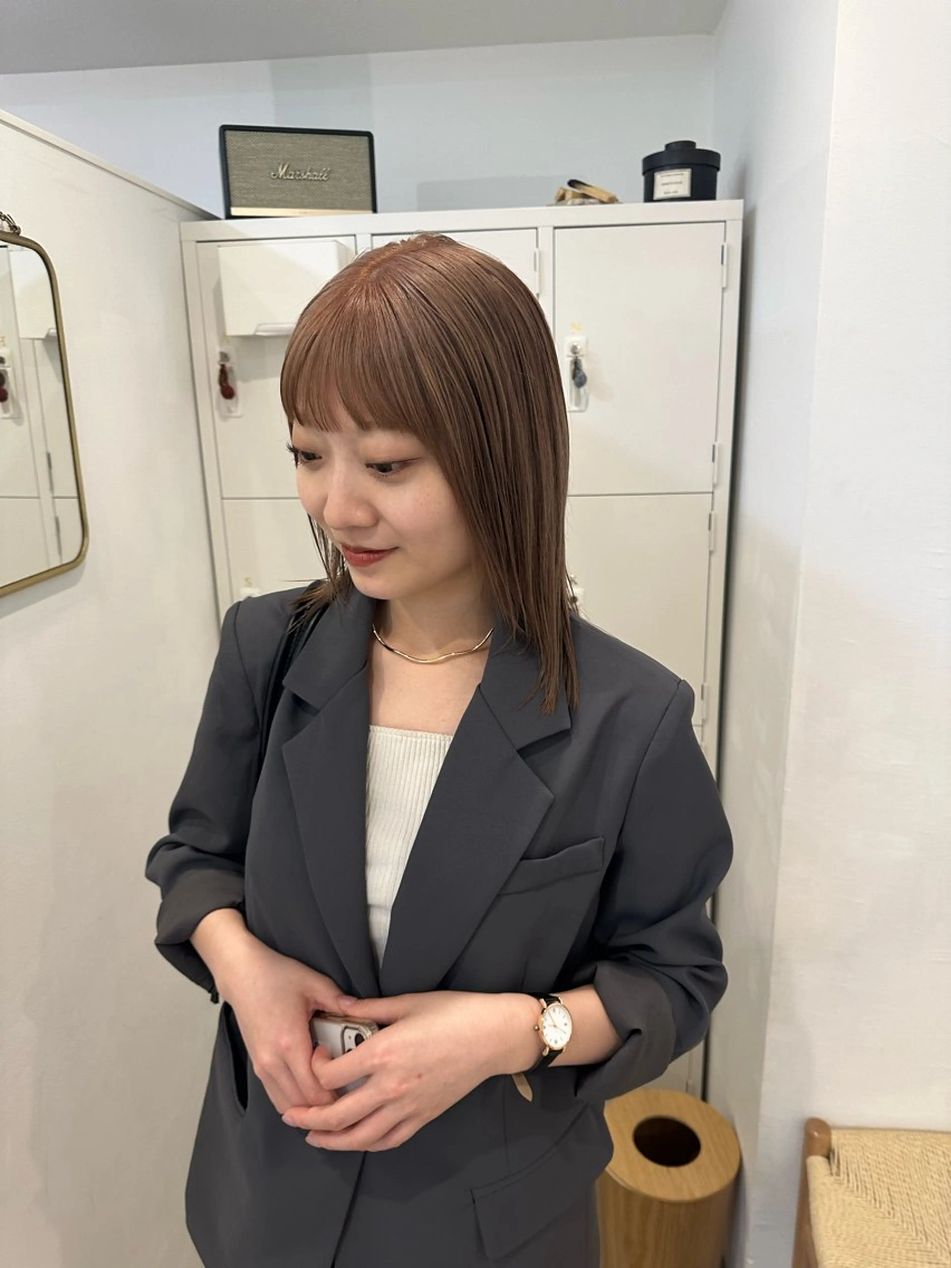 ミディアム カラー ベージュカラー ヘアカラー トリートメント 梅田/柔らかカラー/ オオハシ リナコのヘアスタイル