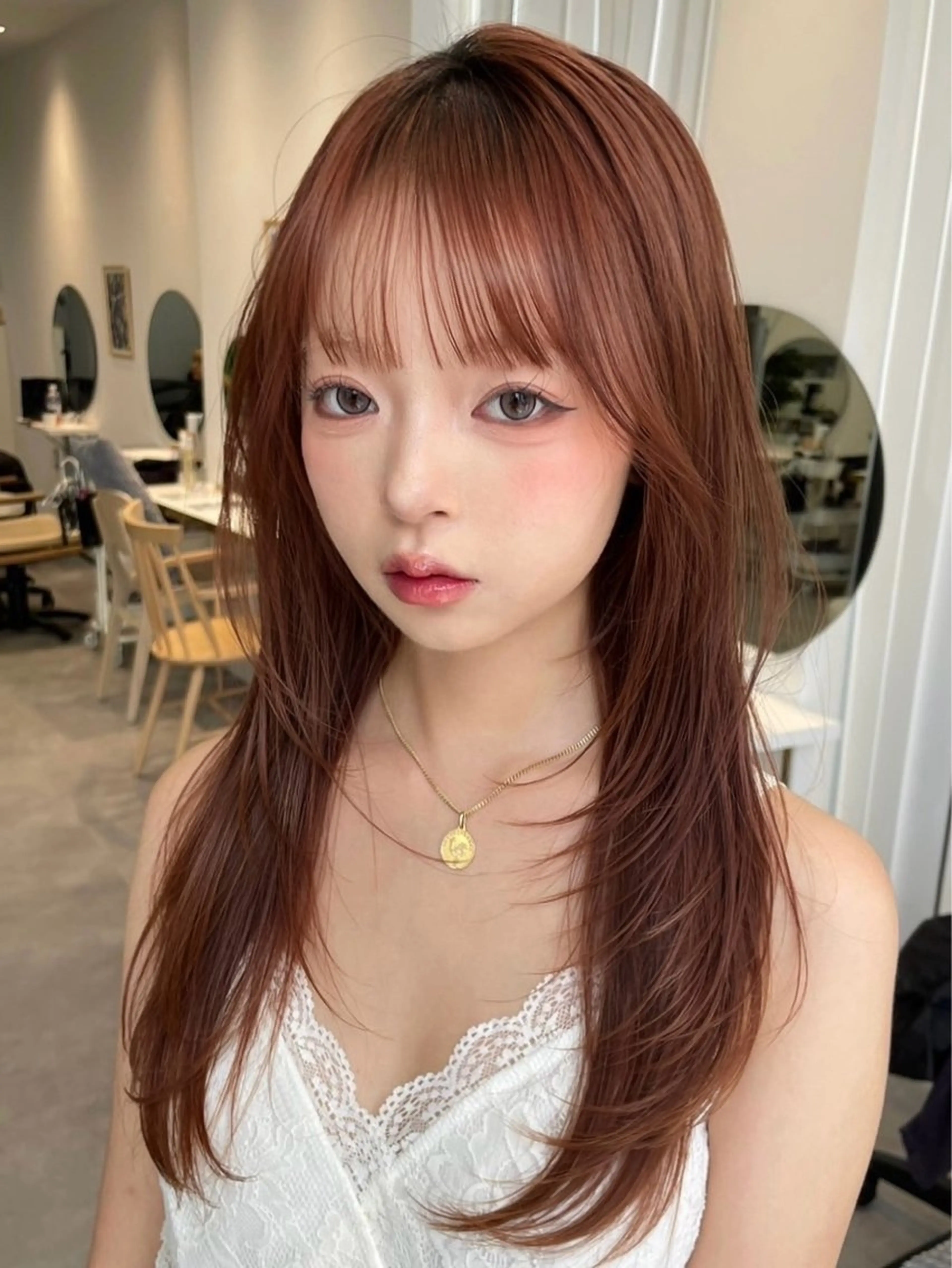 ロング ハッシュカット レイヤーカット カット ヘアカラー トリートメント 韓国レイヤー/透明感 /髪質改善/アジキのヘアスタイル