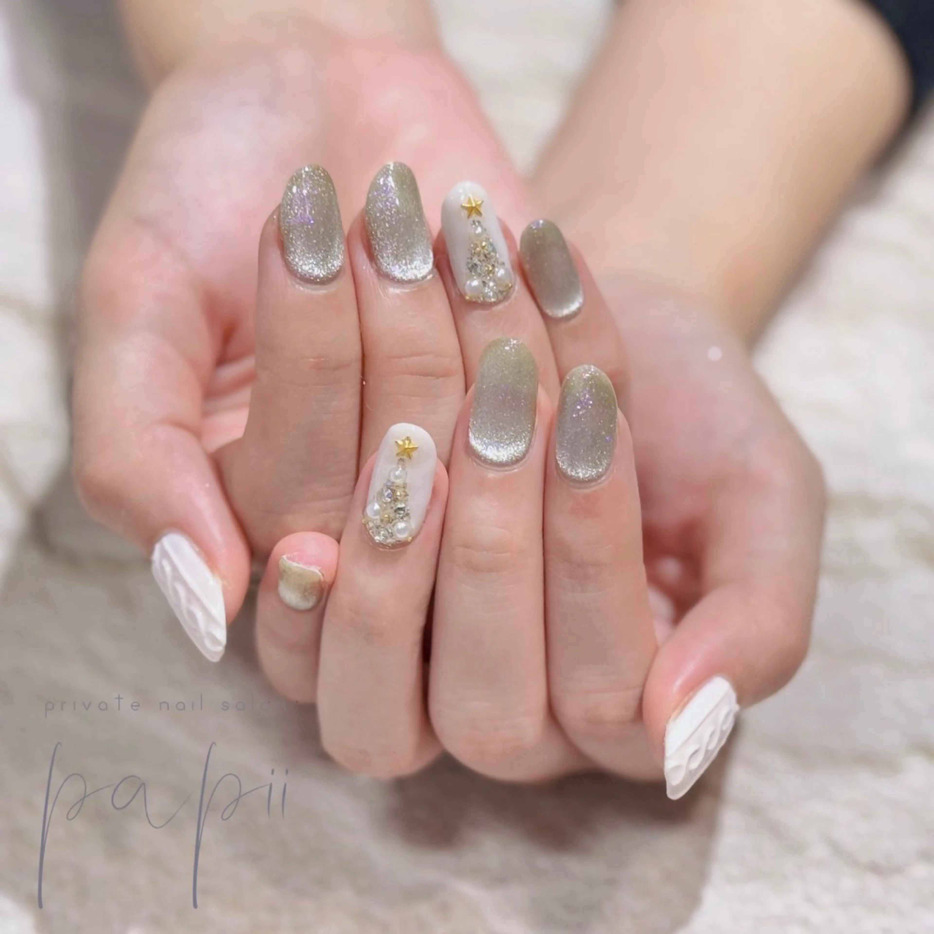 ネイル マグネットネイル ワンカラーネイル 冬ネイル クリスマス ハンドネイル private nail salon papii所属・papii☆ kurodaのネイルデザイン
