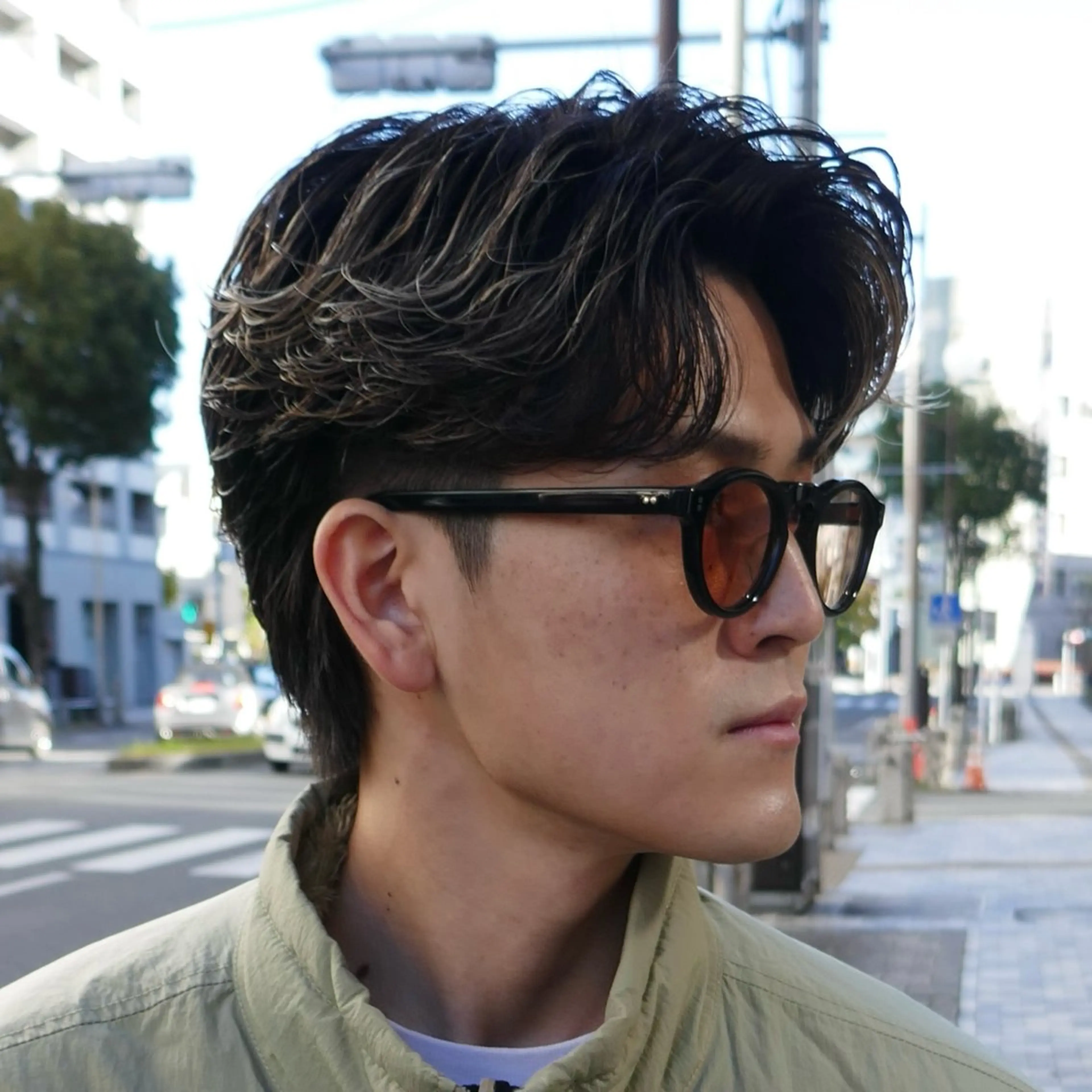 ショート パーマ メンズ オールバック フェードカット フェザーパーマ メンズパーマ スキンフェード カット パーマ 立川/メンズパーマ 厚進太郎のヘアスタイル