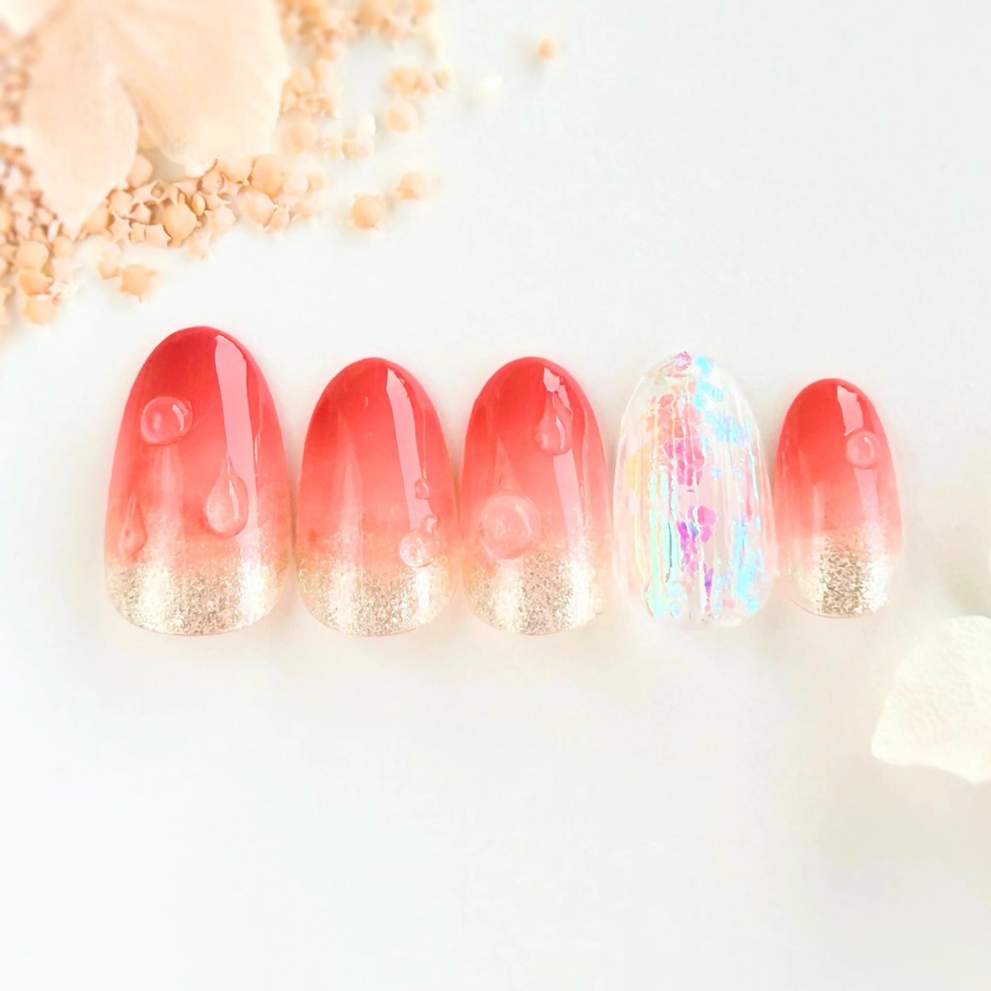 ネイル ゴールド グラデーション オレンジ 夏ネイル NailRoom つめ想いのネイルデザイン
