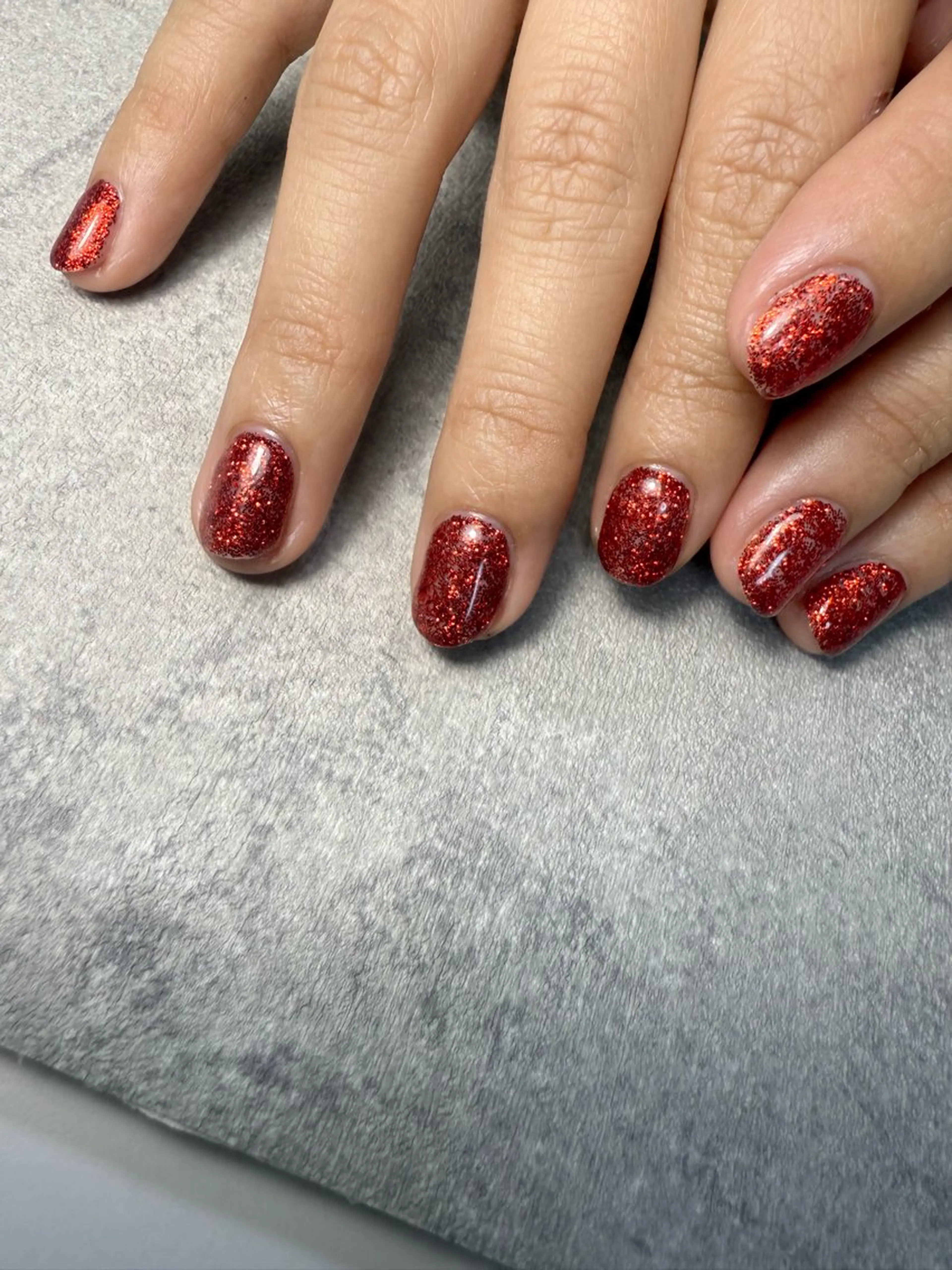 ネイル クリアネイル キラキラネイル ラメ(グリッター) ワンカラーネイル 赤色 北小岩ネイリスト吉田 由圭のネイルデザイン