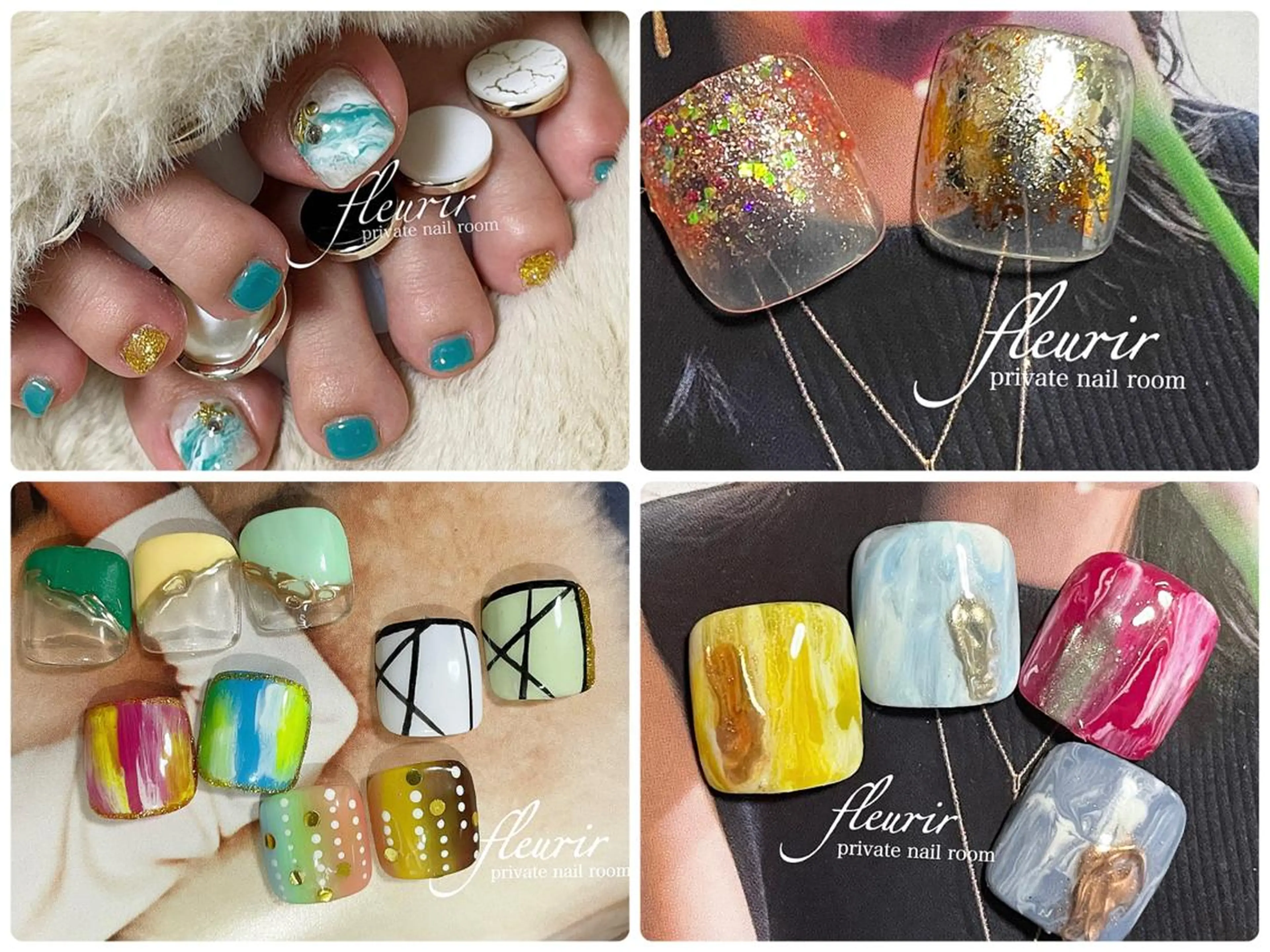 ネイル アートネイル オーロラネイル 長さ出し フットネイル ゴールド フルリール 【プライベートサロンのネイルデザイン