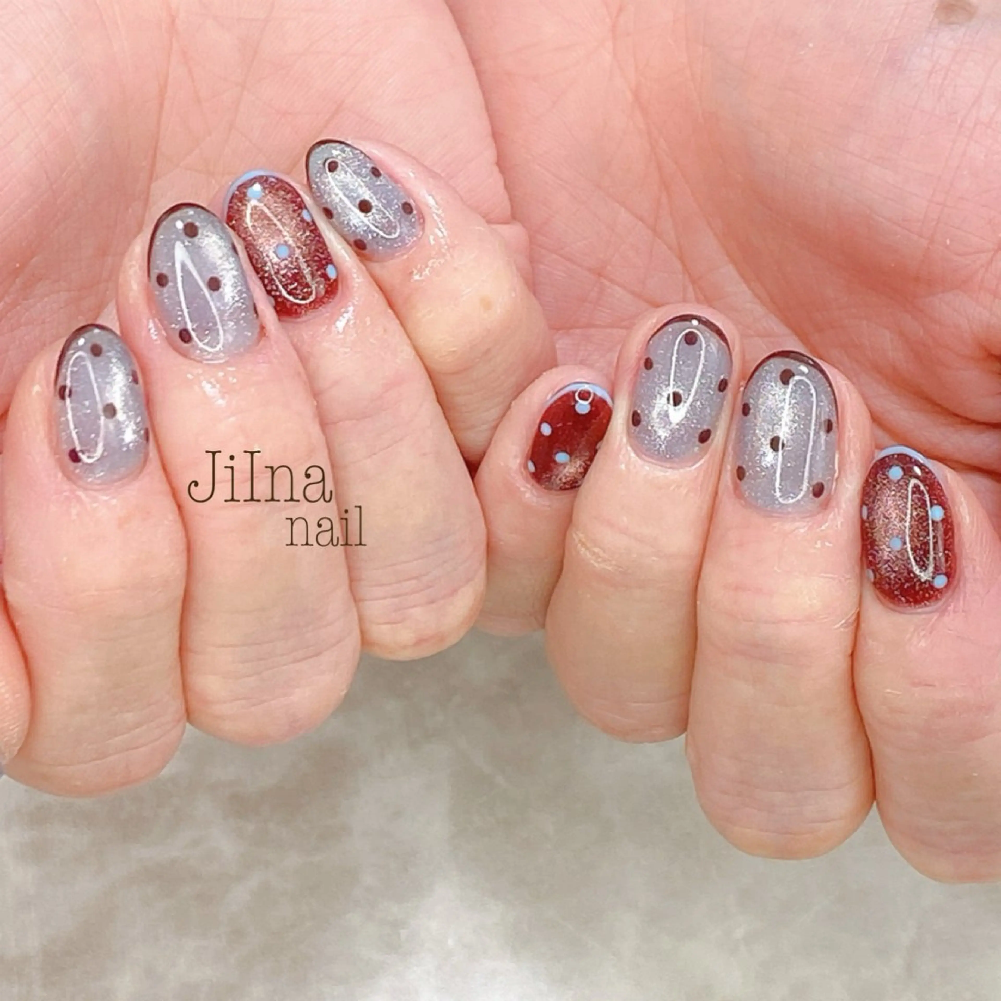 ネイル ドット フレンチネイル マグネットネイル JiIna nailのネイルデザイン
