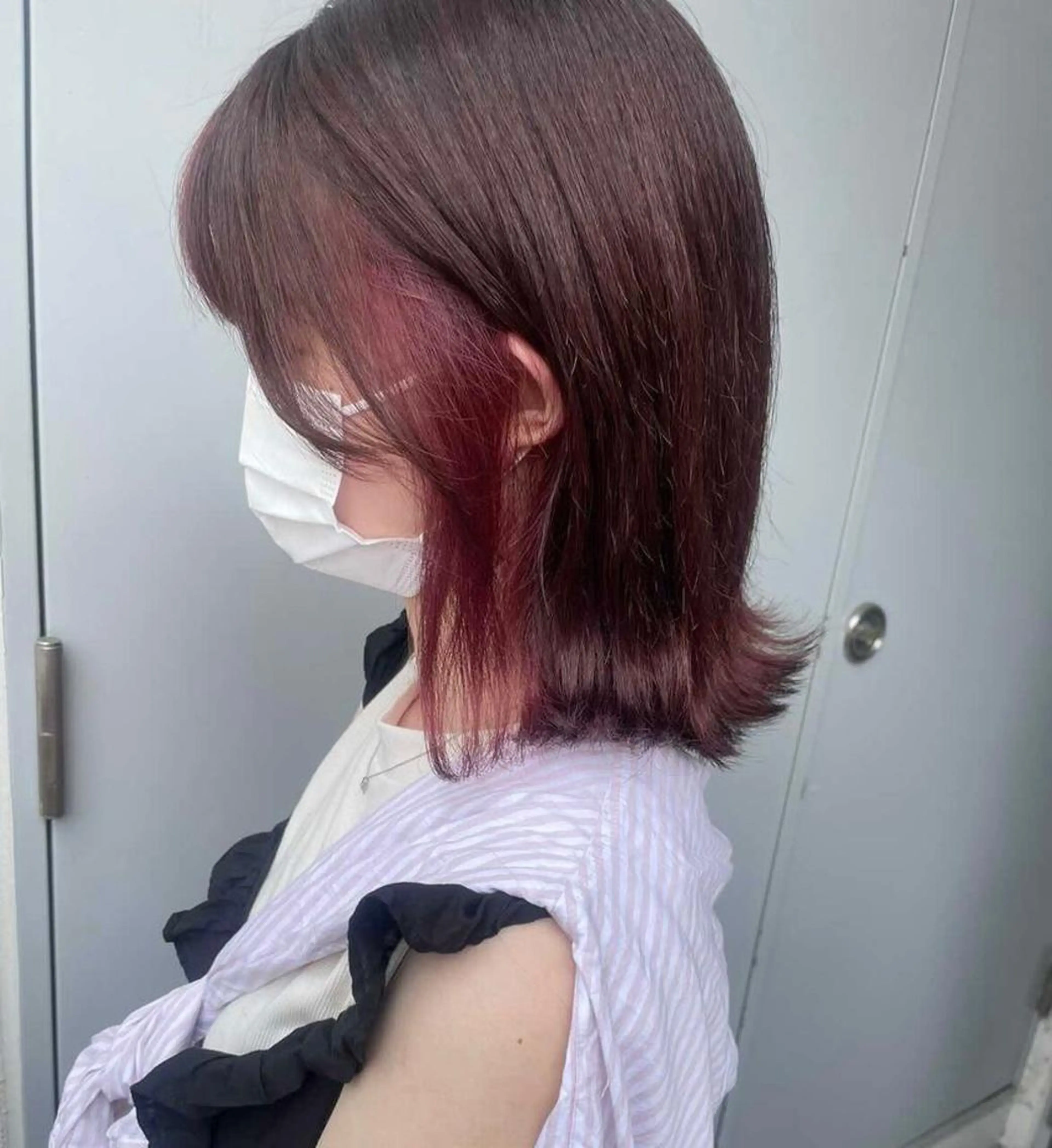 ミディアム カラー イヤリングカラー ピンクカラー 関口 桃花🌷 暖色カラーのヘアスタイル