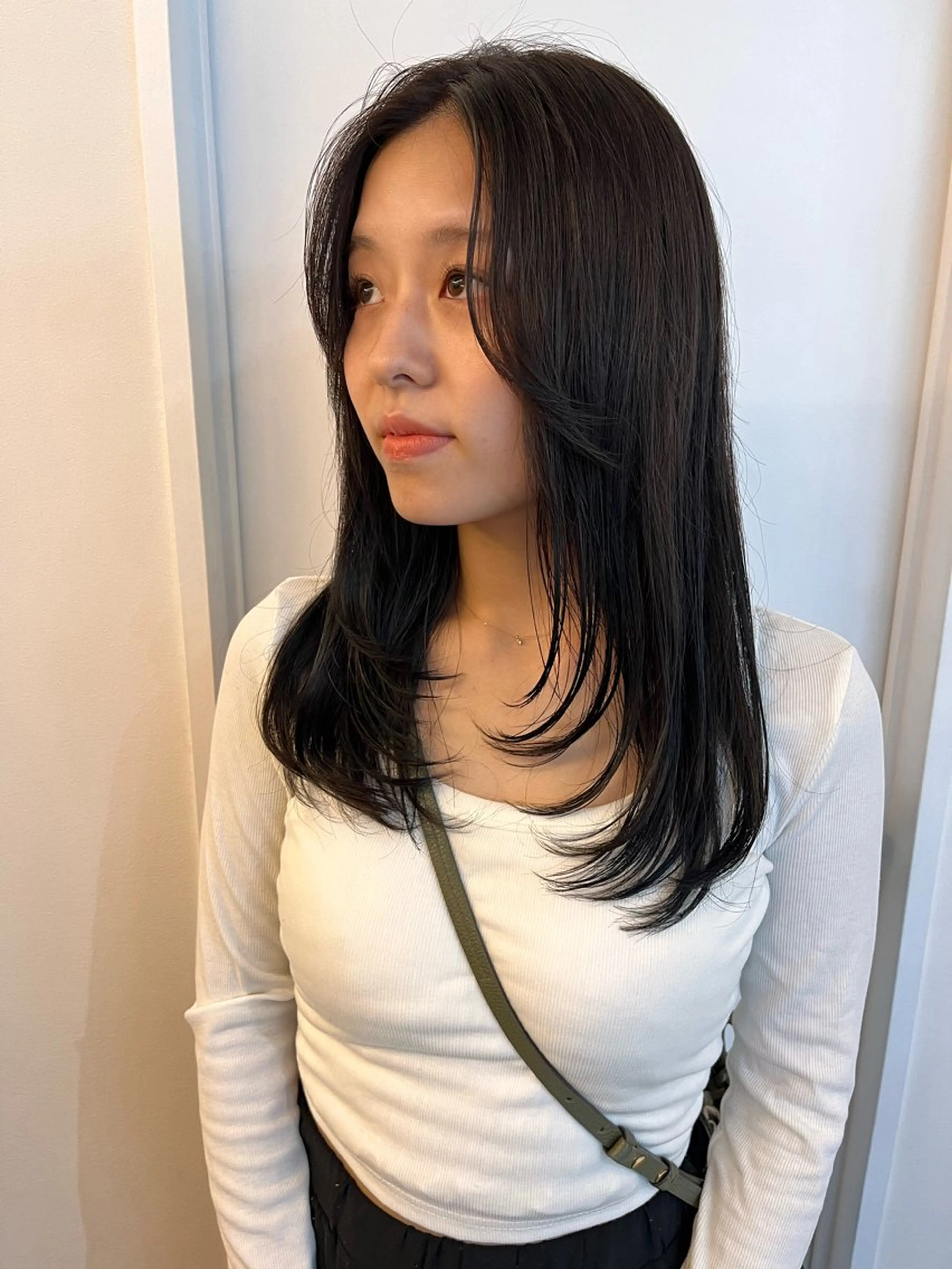 ミディアム カラー 顔まわりレイヤー 顔周りカット レイヤーカット カット ヘアカラー トリートメント レイヤーカット/韓国 ヘア/ honokaのヘアスタイル