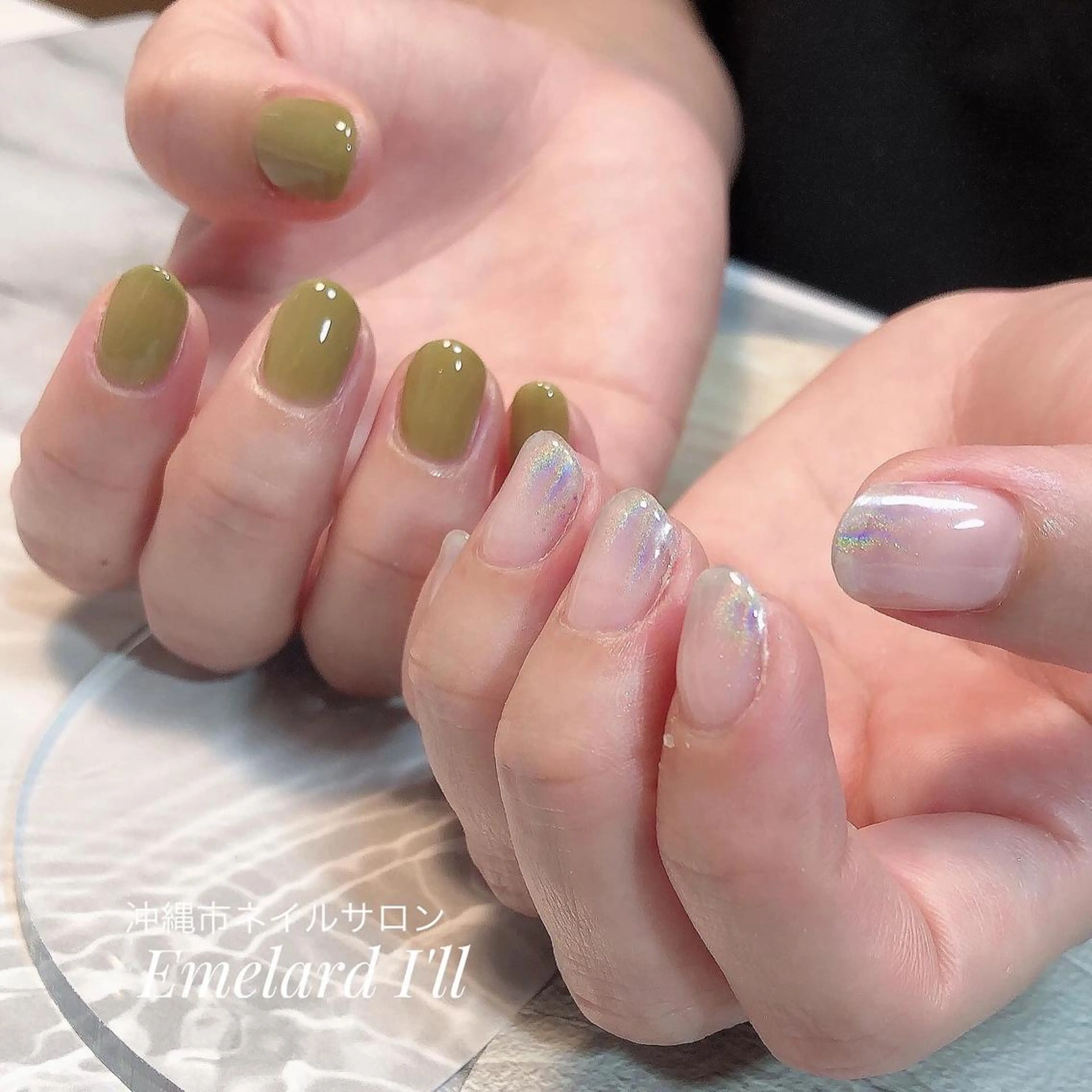 ネイル ピスタチオネイル 沖縄市ネイルサロン エメラルドアイルのネイルデザイン