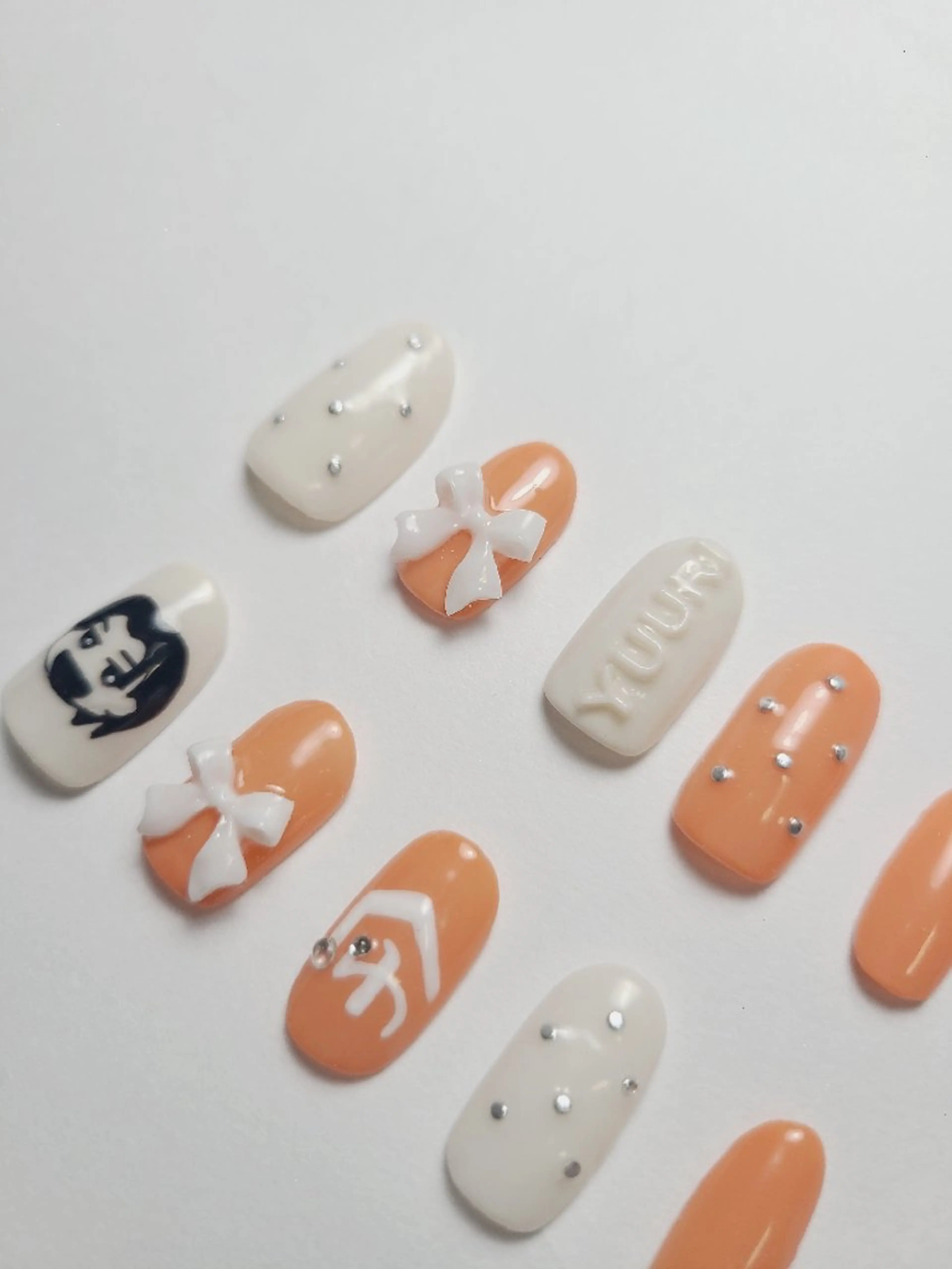 ネイル オレンジ リボン ネイルチップ Nailroom3  古屋明美のネイルデザイン