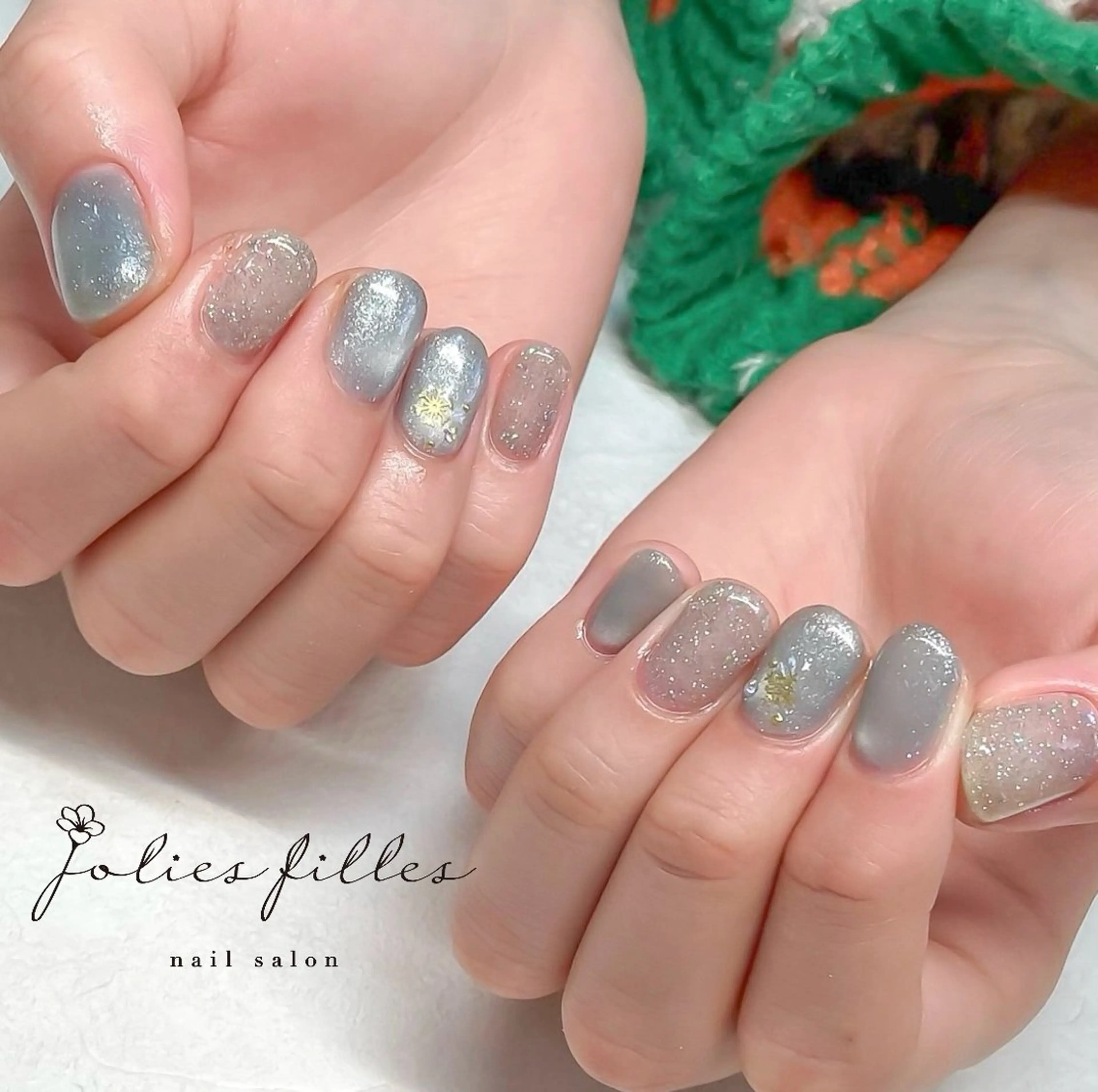 ネイル フラッシュネイル キラキラネイル 水色 マグネットネイル シルバー ジョリフィーユ 中出のネイルデザイン