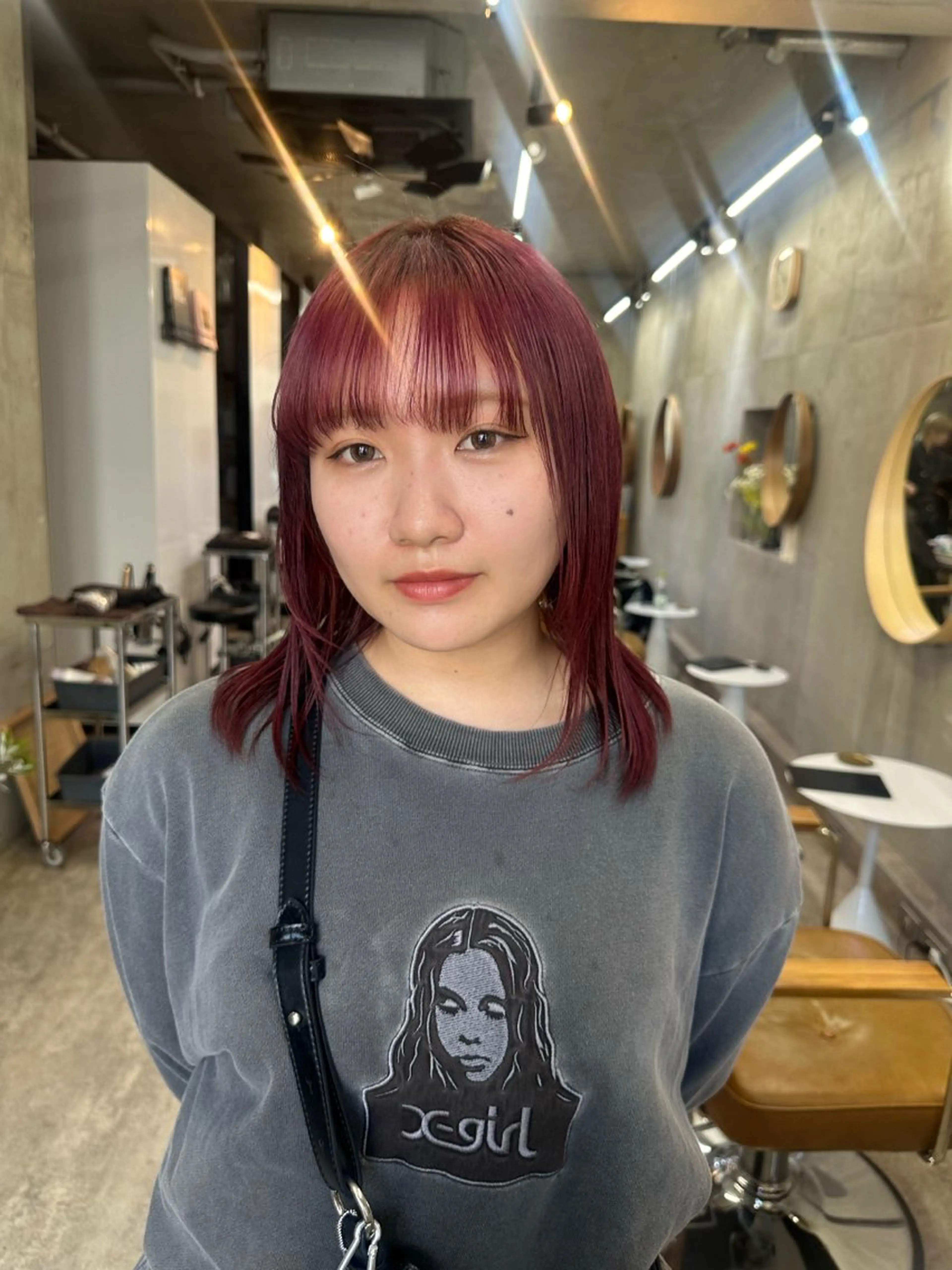 ミディアム カラー ベージュカラー ブリーチ ボルドーカラー ブラウンカラー ケアブリーチ カット ヘアカラー トリートメント レイヤーカット💫 ／HARUKA🎀のヘアスタイル