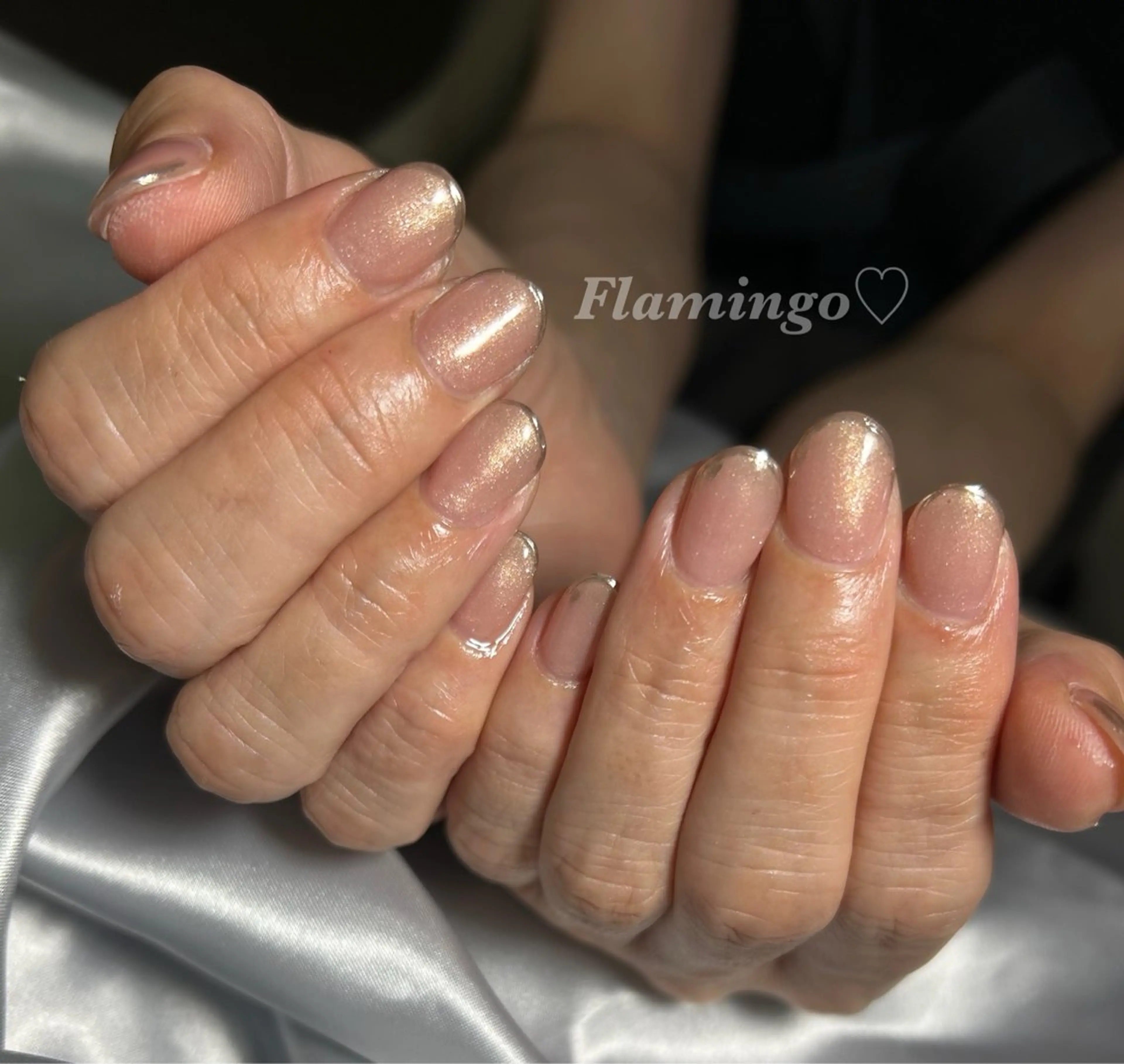 ネイル ミラーネイル オフィスネイル ピンク シルバー シンプルネイル フットネイル 40代からの爪肌を 労る♡きちんとネイルのネイルデザイン