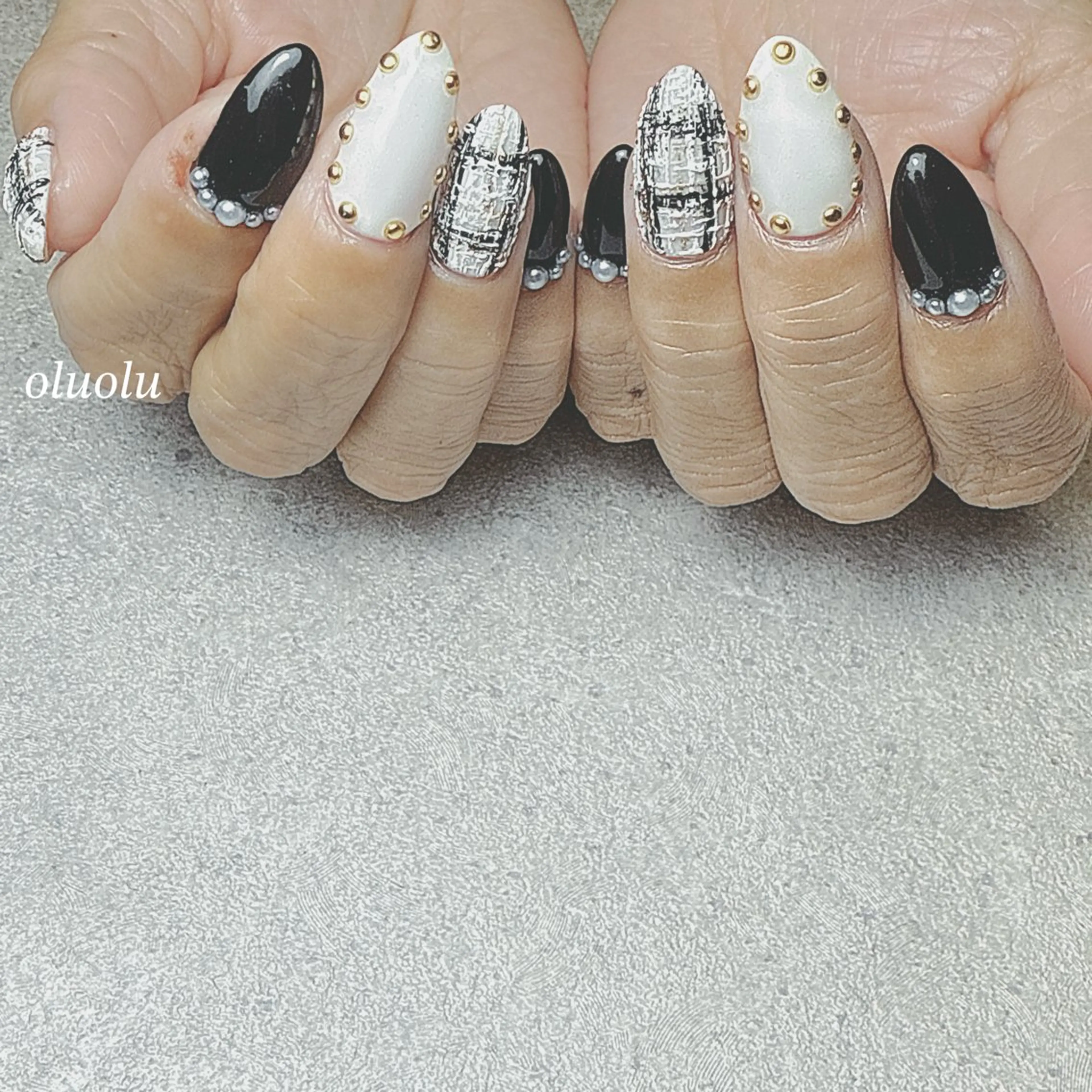 ネイル アートネイル 持ち込み ツイードネイル 冬ネイル ハンドネイル 大村 紬華のネイルデザイン