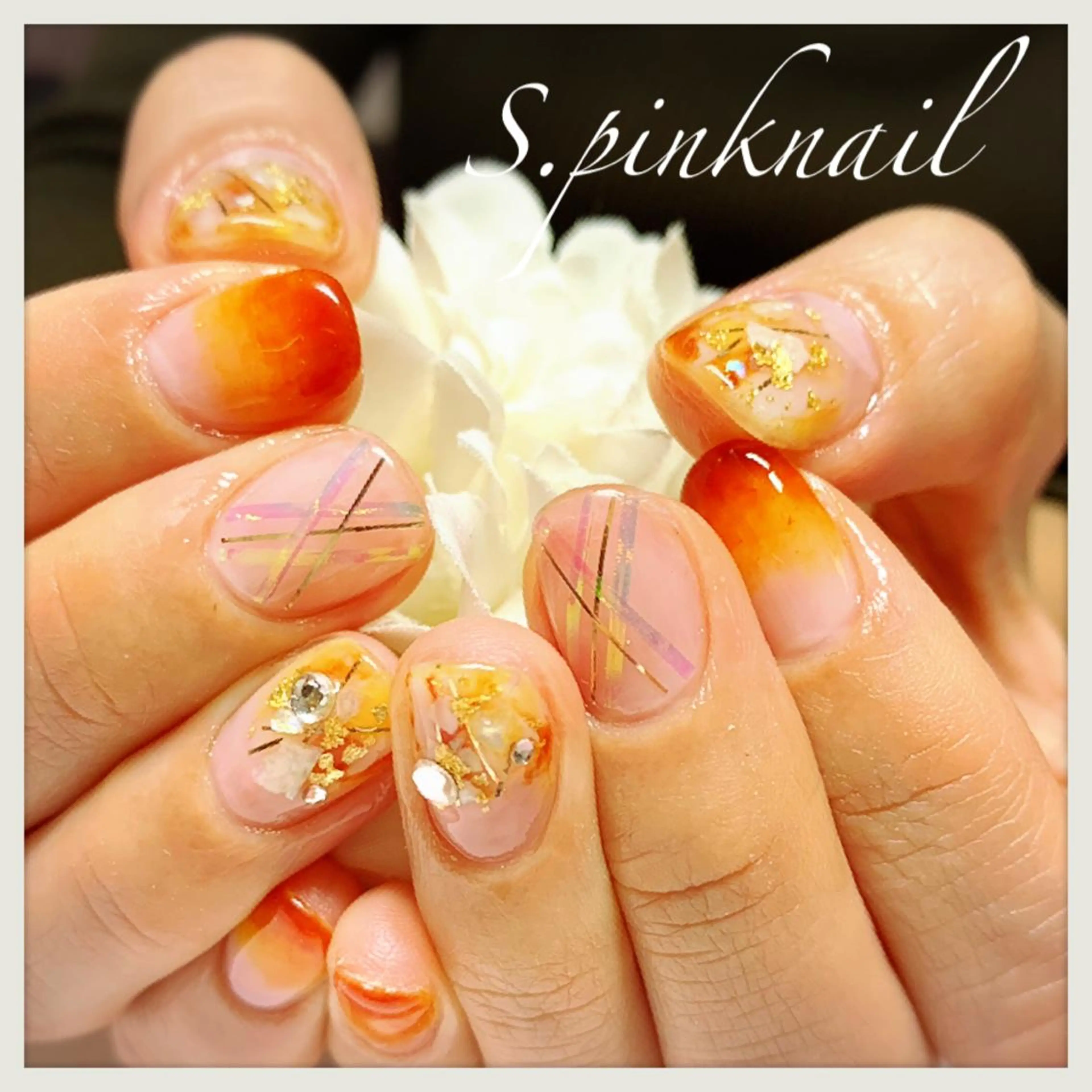 ネイル べっ甲ネイル ピンク 黄色 Sincerely ☺︎のネイルデザイン