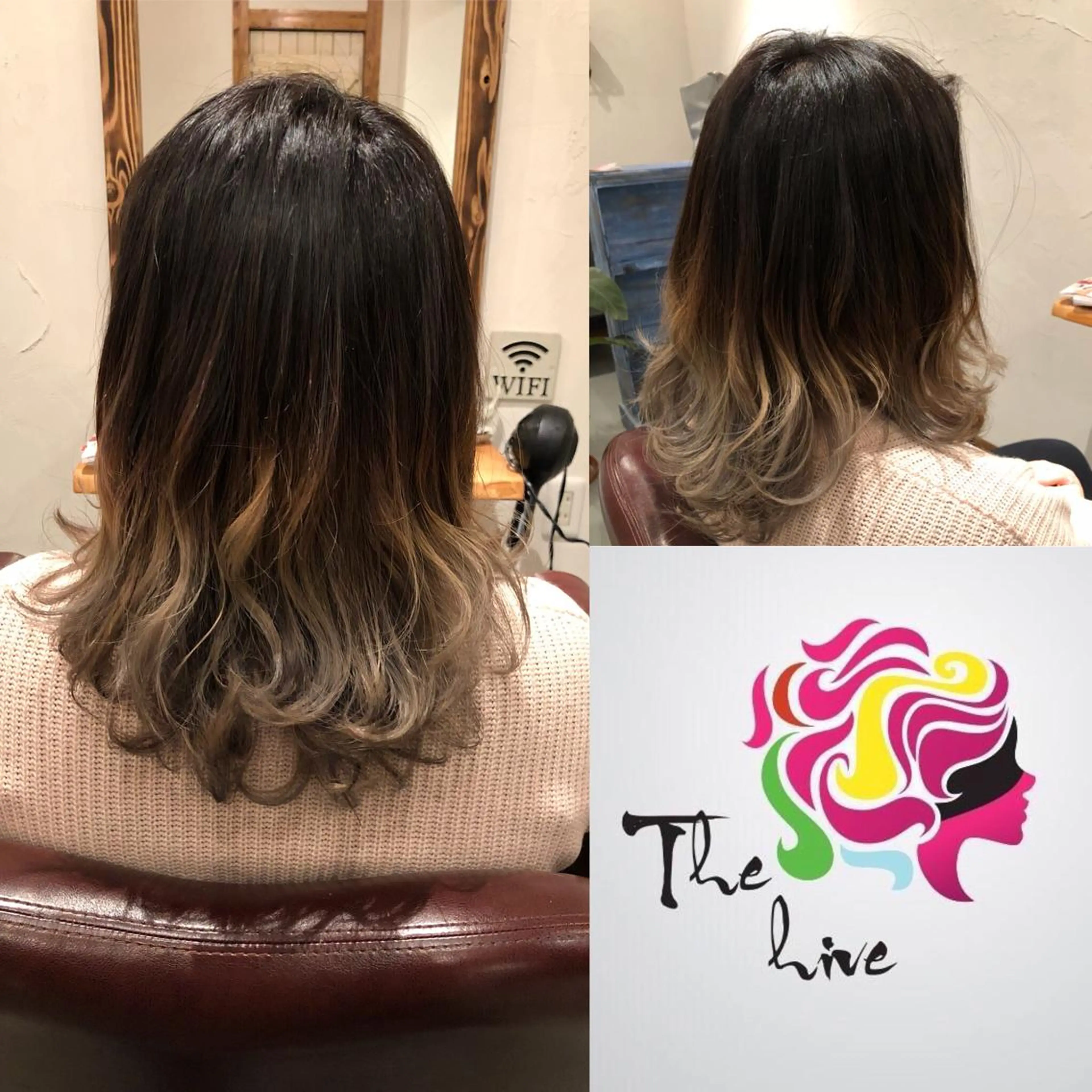 セミロング カラー ブリーチ グラデーションカラー グレージュ Hair salon The  hiveのヘアスタイル