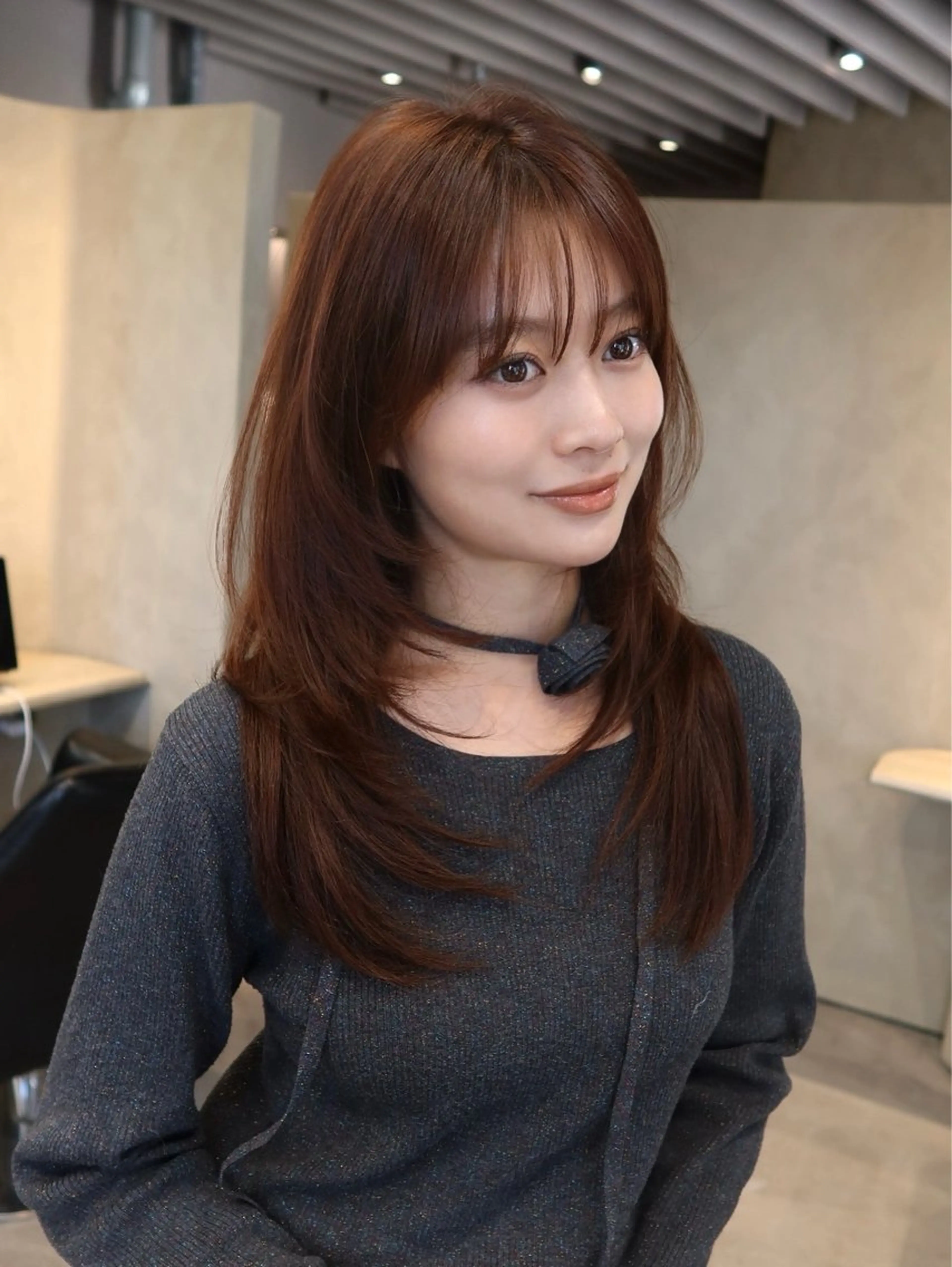 セミロング オレンジブラウン レイヤーカット LEANE THE TOKYO所属・大人レイヤー 🍃外苑前/荒谷進介のヘアスタイル