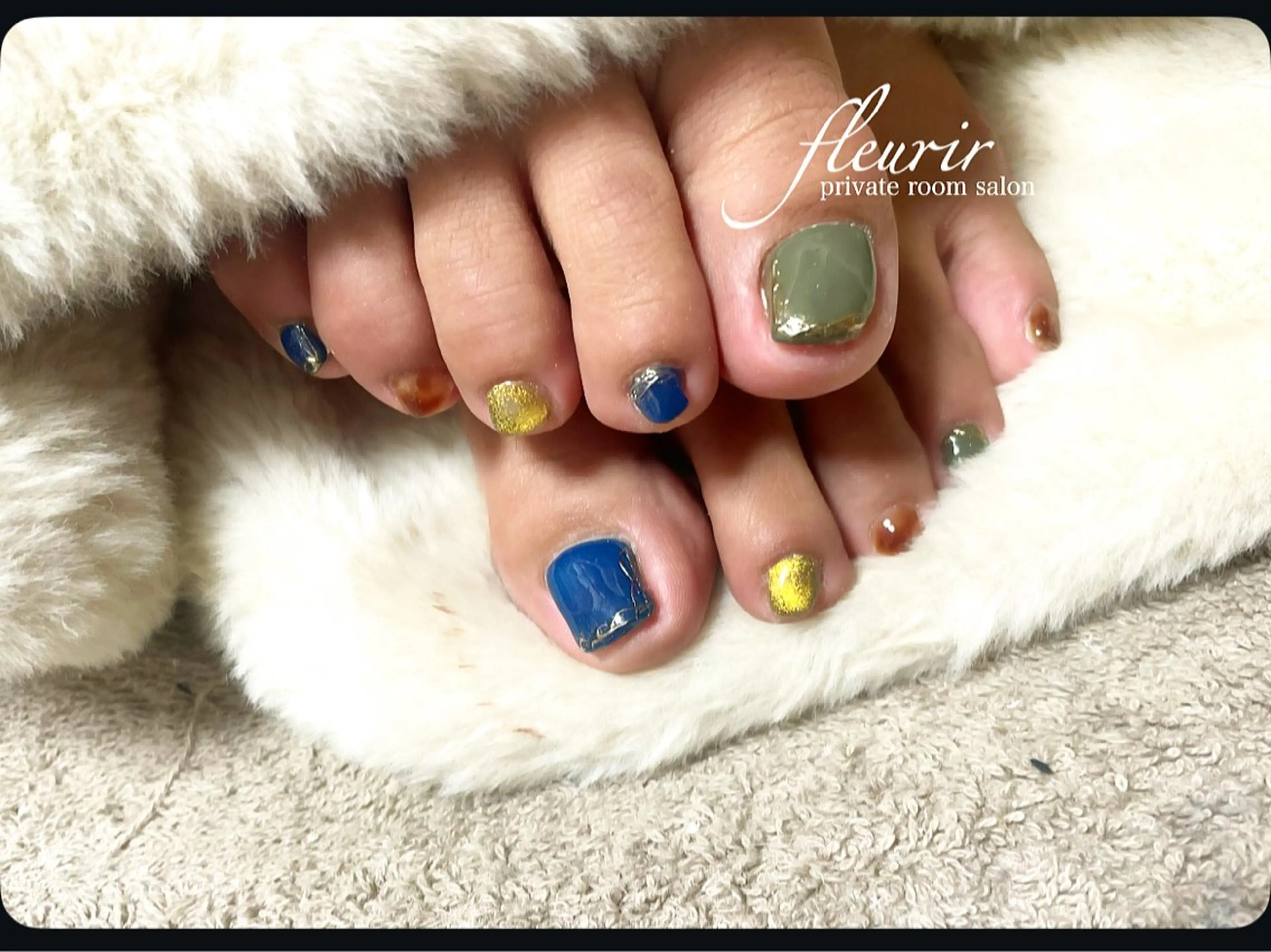 ネイル アートネイル べっ甲ネイル ブルー フットネイル マグネットネイル フルリール 【プライベートサロンのネイルデザイン