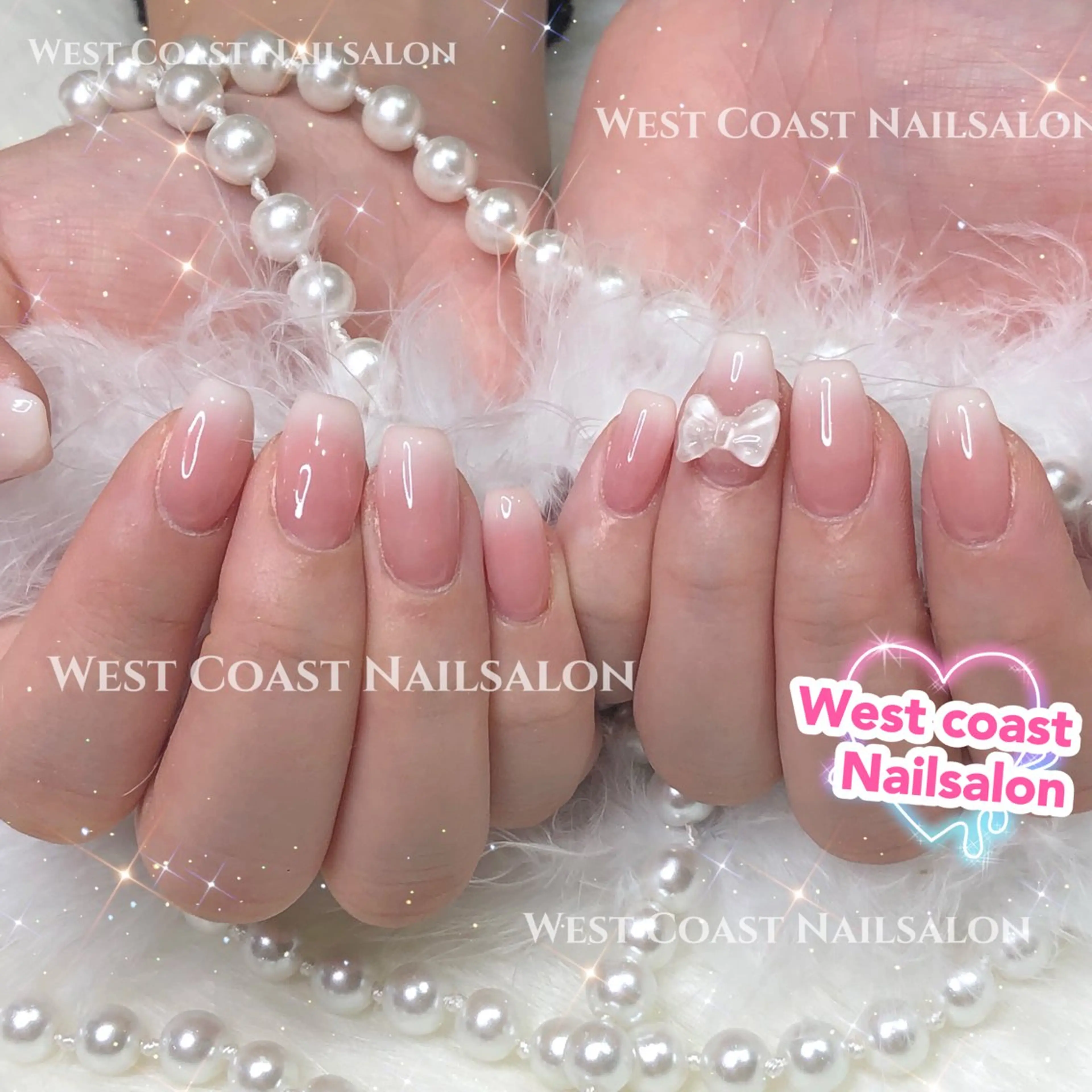 ネイル ハンドネイル リボン、ガーリー パーツ放題専門店のネイルデザイン