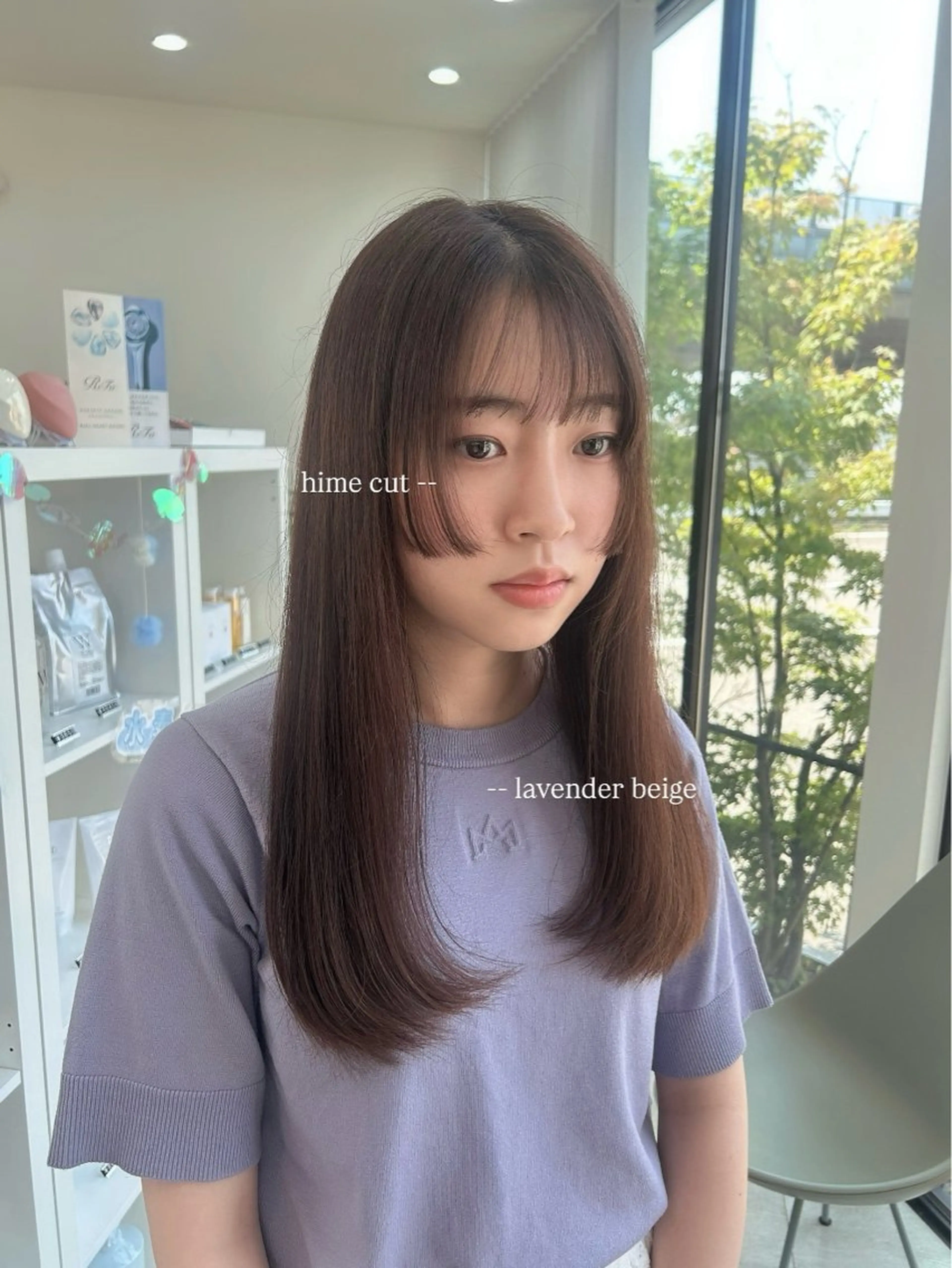 ロング カラー ベージュカラー ラベンダーカラー ラベンダーベージュ 姫カット カット ヘアカラー トリートメント suehiro yunaのヘアスタイル