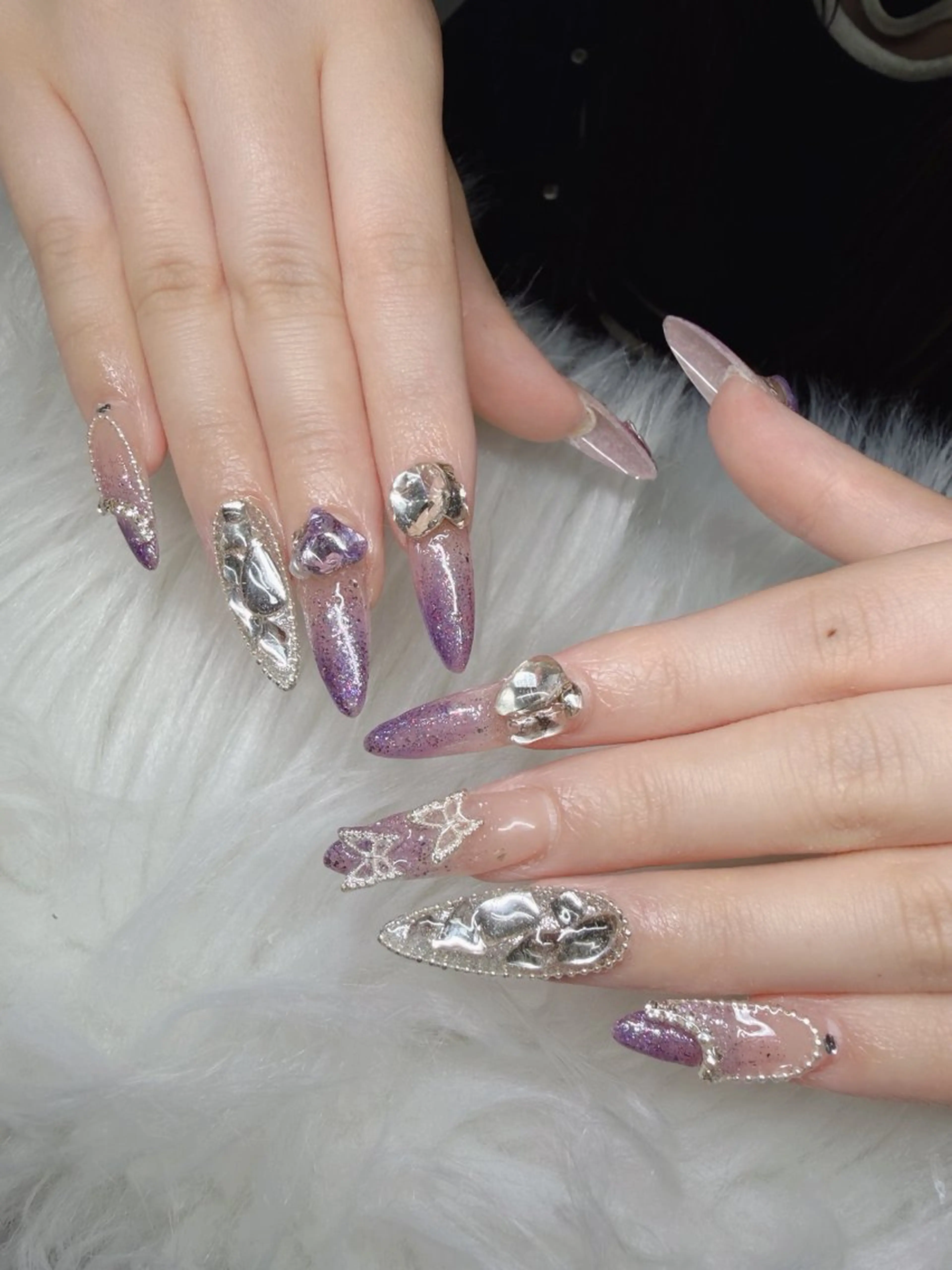 ネイル 長さ出し グラデーション 卒業式 キラキラネイル マグネットネイル ハンドネイル Lee Nailsのネイルデザイン
