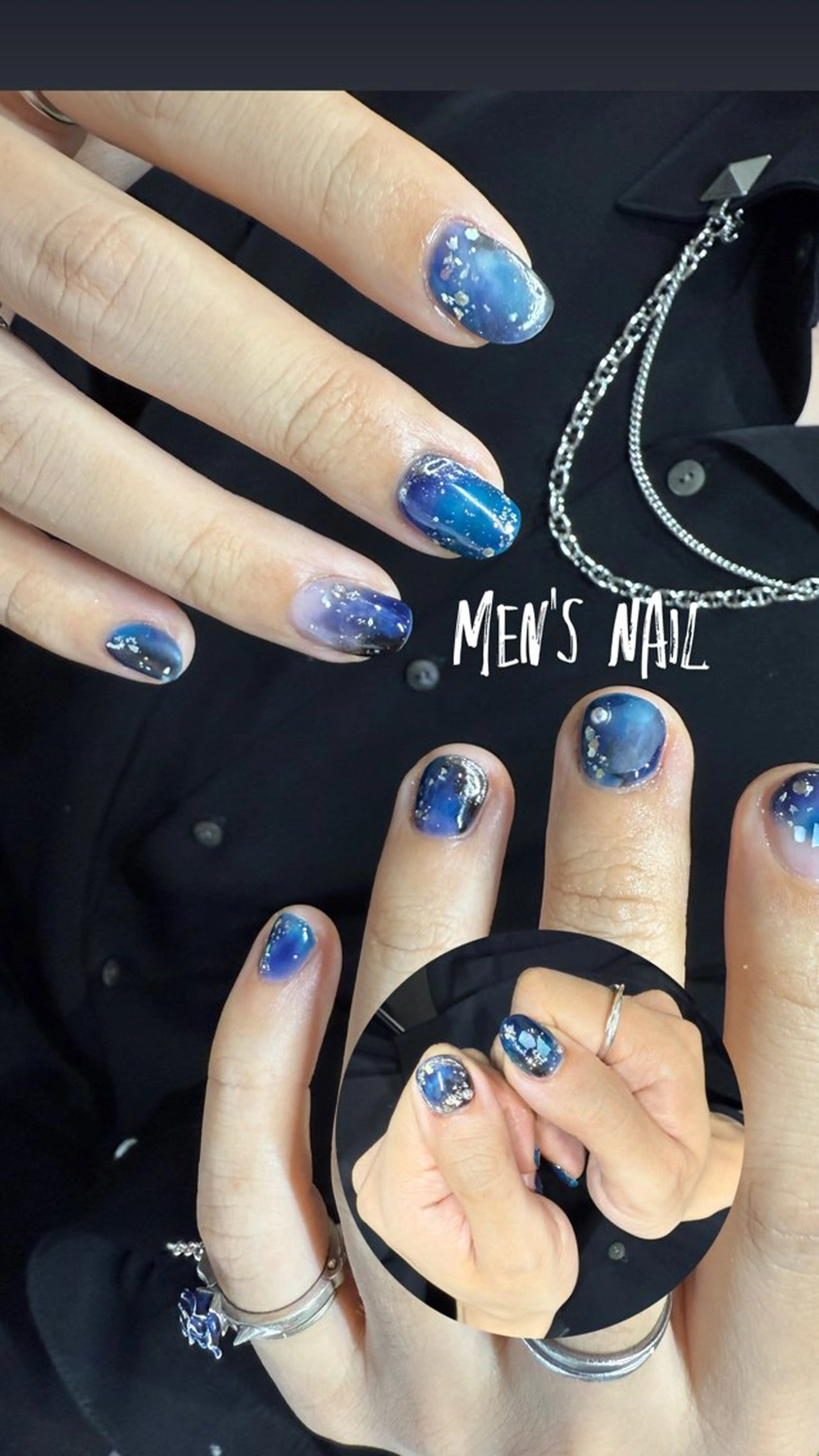 ネイル ブルー メンズネイル ニュアンスネイル ハンドネイル ハンドケア Art Hanabi所属・Art Hanabi ミリのネイルデザイン