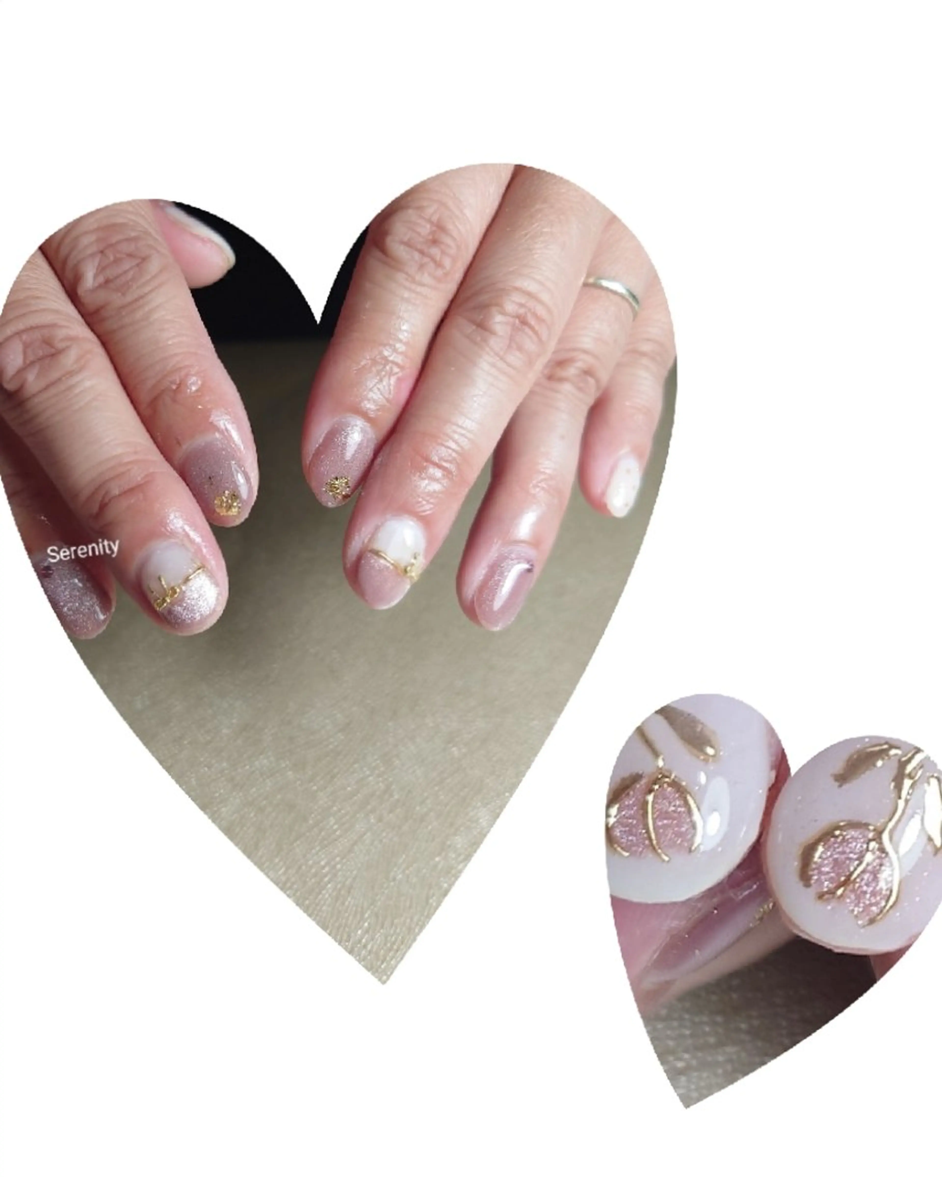 ネイル マグネットネイル ピンク リボン ホワイト nail  serenityのネイルデザイン